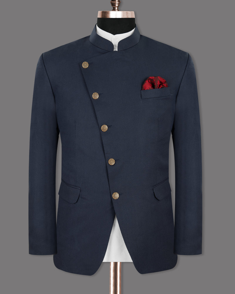 Royal Blue Wool Rich Cross Buttoned Bandhgala/Mandarin Blazer BL1254 ...