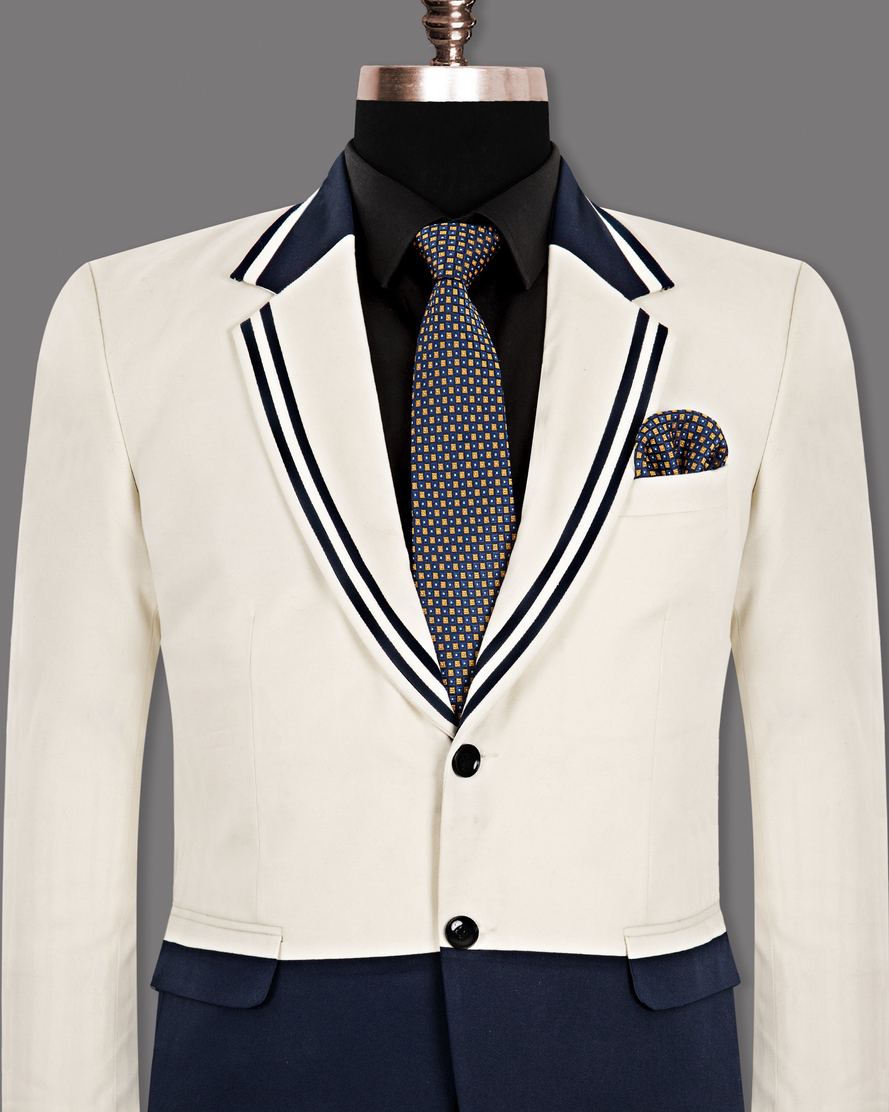 Off-white with Blue Designer Premium Cotton Blazer BL1255-SB-D15-36, BL1255-SB-D15-38, BL1255-SB-D15-40, BL1255-SB-D15-42, BL1255-SB-D15-44, BL1255-SB-D15-46, BL1255-SB-D15-48, BL1255-SB-D15-50, BL1255-SB-D15-52, BL1255-SB-D15-54, BL1255-SB-D15-56, BL1255-SB-D15-58, BL1255-SB-D15-60