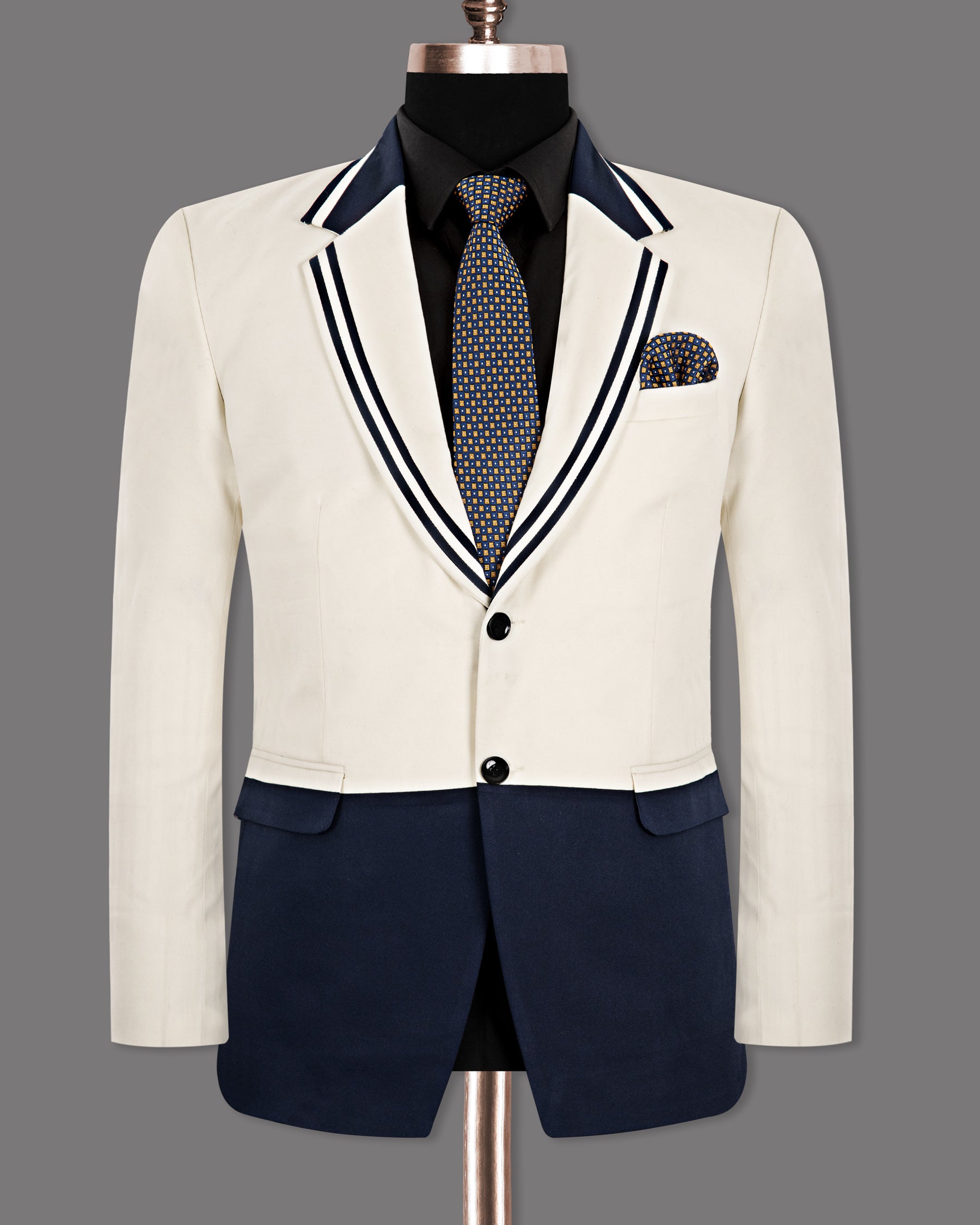 Off-white with Blue Designer Premium Cotton Blazer BL1255-SB-D15-36, BL1255-SB-D15-38, BL1255-SB-D15-40, BL1255-SB-D15-42, BL1255-SB-D15-44, BL1255-SB-D15-46, BL1255-SB-D15-48, BL1255-SB-D15-50, BL1255-SB-D15-52, BL1255-SB-D15-54, BL1255-SB-D15-56, BL1255-SB-D15-58, BL1255-SB-D15-60