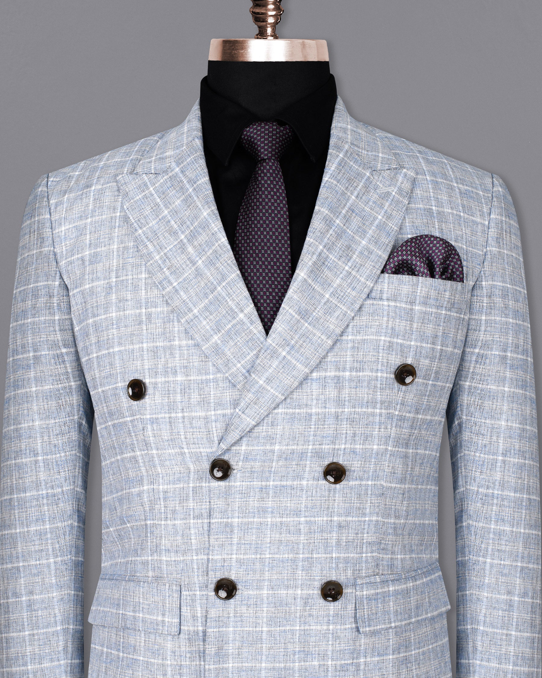 Wild Blue Yonder Windowpane Double Breasted Wool Rich Blazer BL1335-DB-36, BL1335-DB-38, BL1335-DB-40, BL1335-DB-42, BL1335-DB-44, BL1335-DB-46, BL1335-DB-48, BL1335-DB-50, BL1335-DB-52, BL1335-DB-54, BL1335-DB-56, BL1335-DB-58, BL1335-DB-60