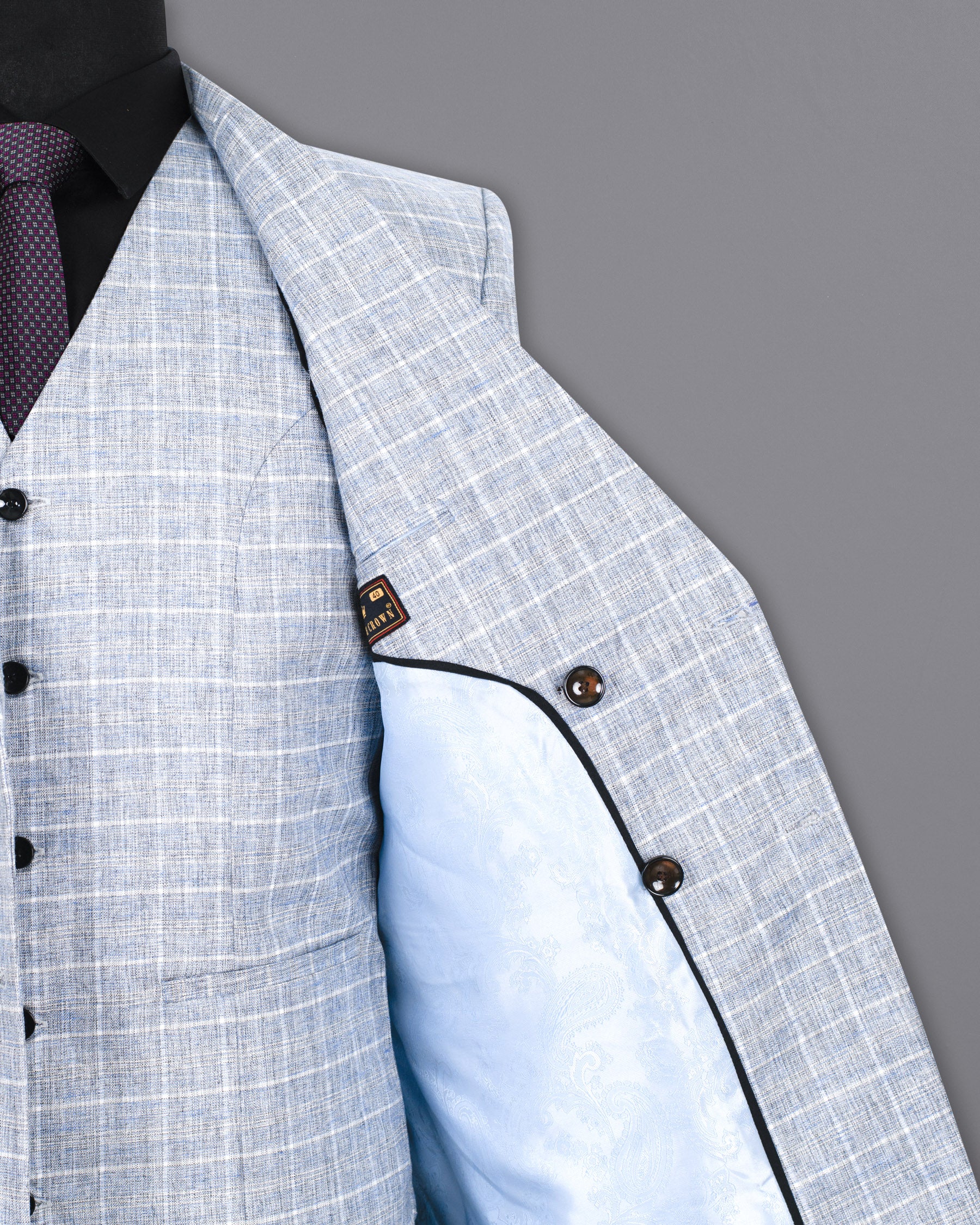 Wild Blue Yonder Windowpane Double Breasted Wool Rich Blazer