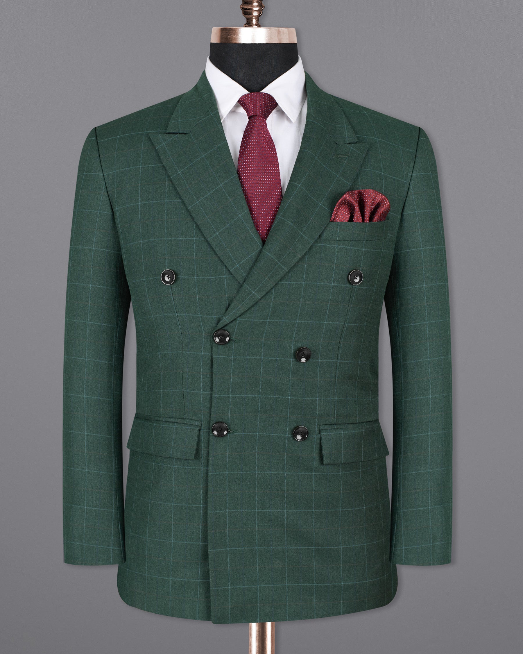 Celtic Green Double-Breasted Windowpane Wool Rich Blazer BL1348-DB-36, BL1348-DB-38, BL1348-DB-40, BL1348-DB-42, BL1348-DB-44, BL1348-DB-46, BL1348-DB-48, BL1348-DB-50, BL1348-DB-52, BL1348-DB-54, BL1348-DB-56, BL1348-DB-58, BL1348-DB-60