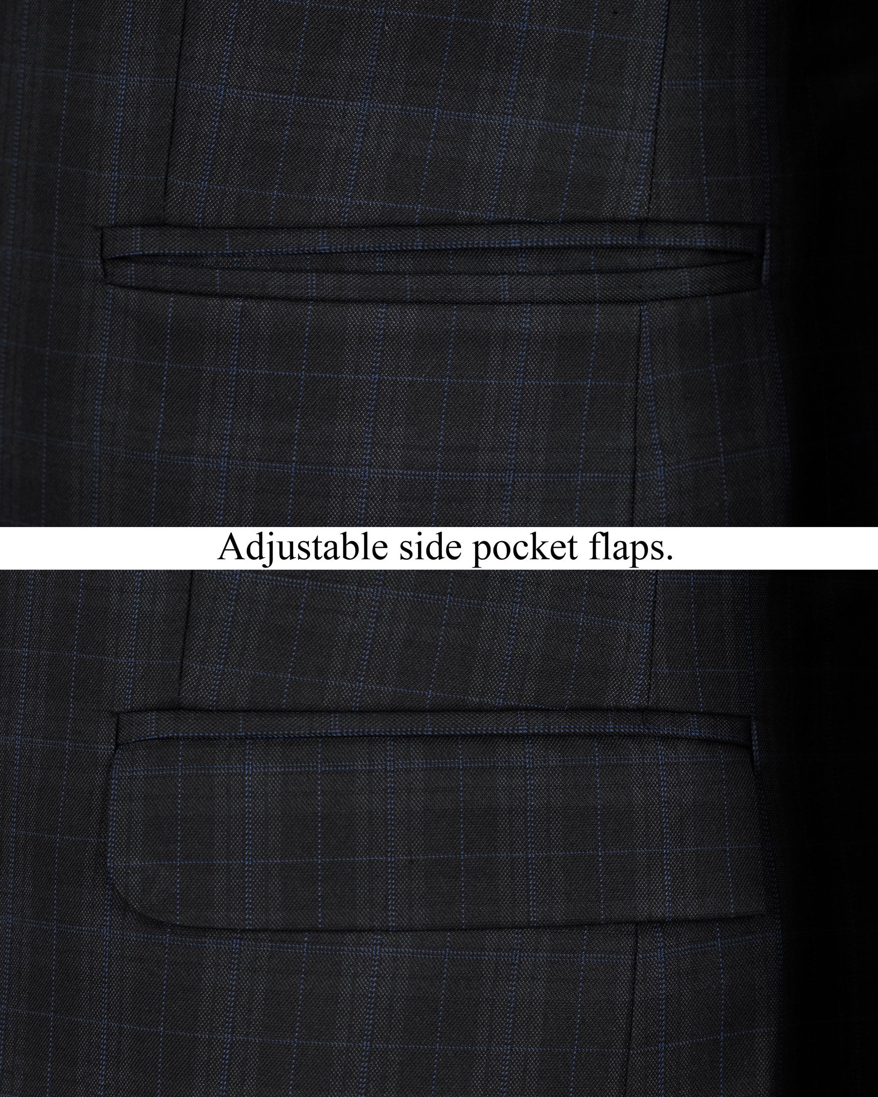 Mine Shaft Black Plaid Cross Buttoned Bandhgala Wool Rich Blazer BL1387-CBG-36, BL1387-CBG-38, BL1387-CBG-40, BL1387-CBG-42, BL1387-CBG-44, BL1387-CBG-46, BL1387-CBG-48, BL1387-CBG-50, BL1387-CBG-52, BL1387-CBG-54, BL1387-CBG-56, BL1387-CBG-58, BL1387-CBG-60