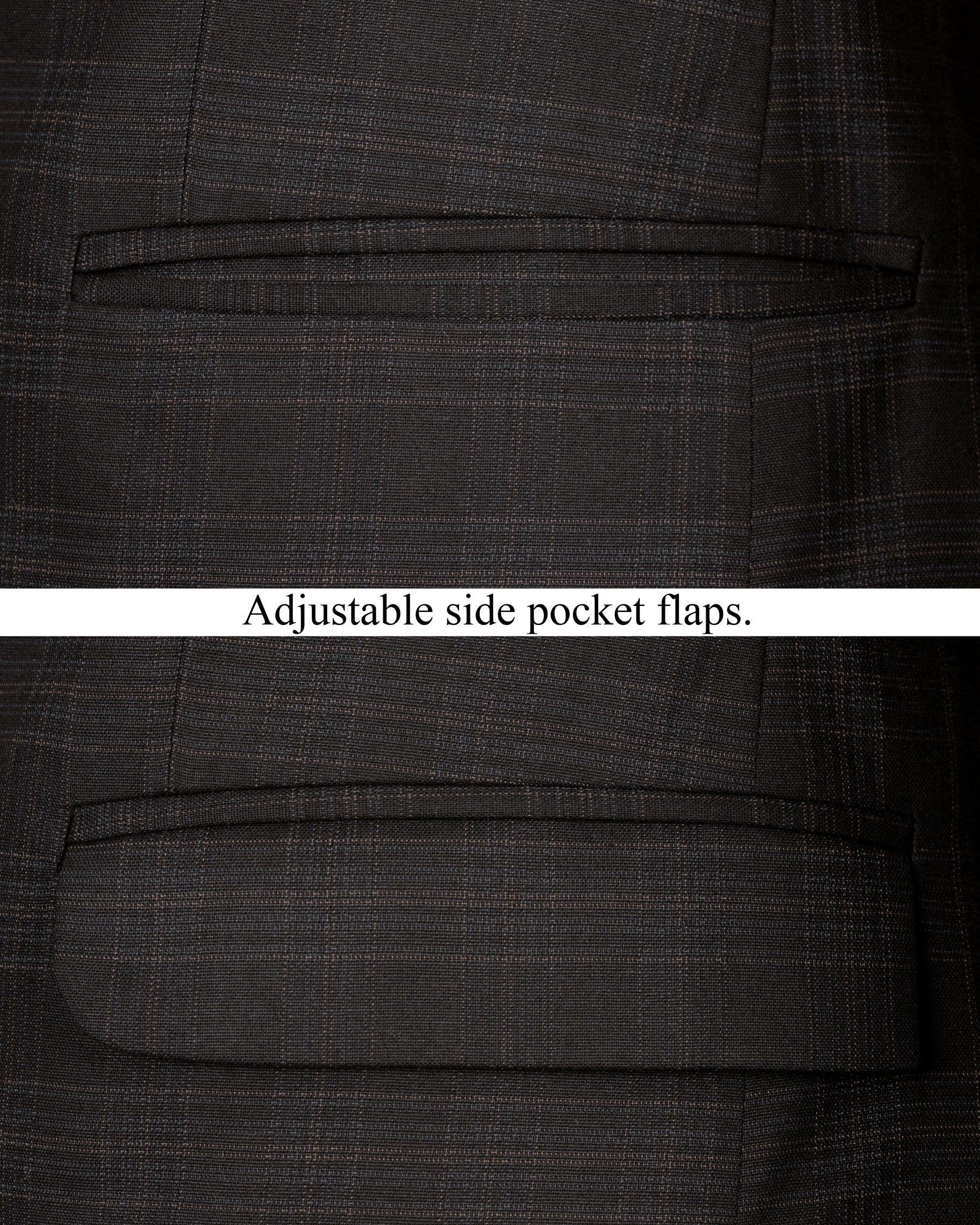 Piano Black Plaid Designer Lapel Wool Rich Blazer BL1403-D22-36, BL1403-D22-38, BL1403-D22-40, BL1403-D22-42, BL1403-D22-44, BL1403-D22-46, BL1403-D22-48, BL1403-D22-50, BL1403-D22-52, BL1403-D22-54, BL1403-D22-56, BL1403-D22-58, BL1403-D22-60