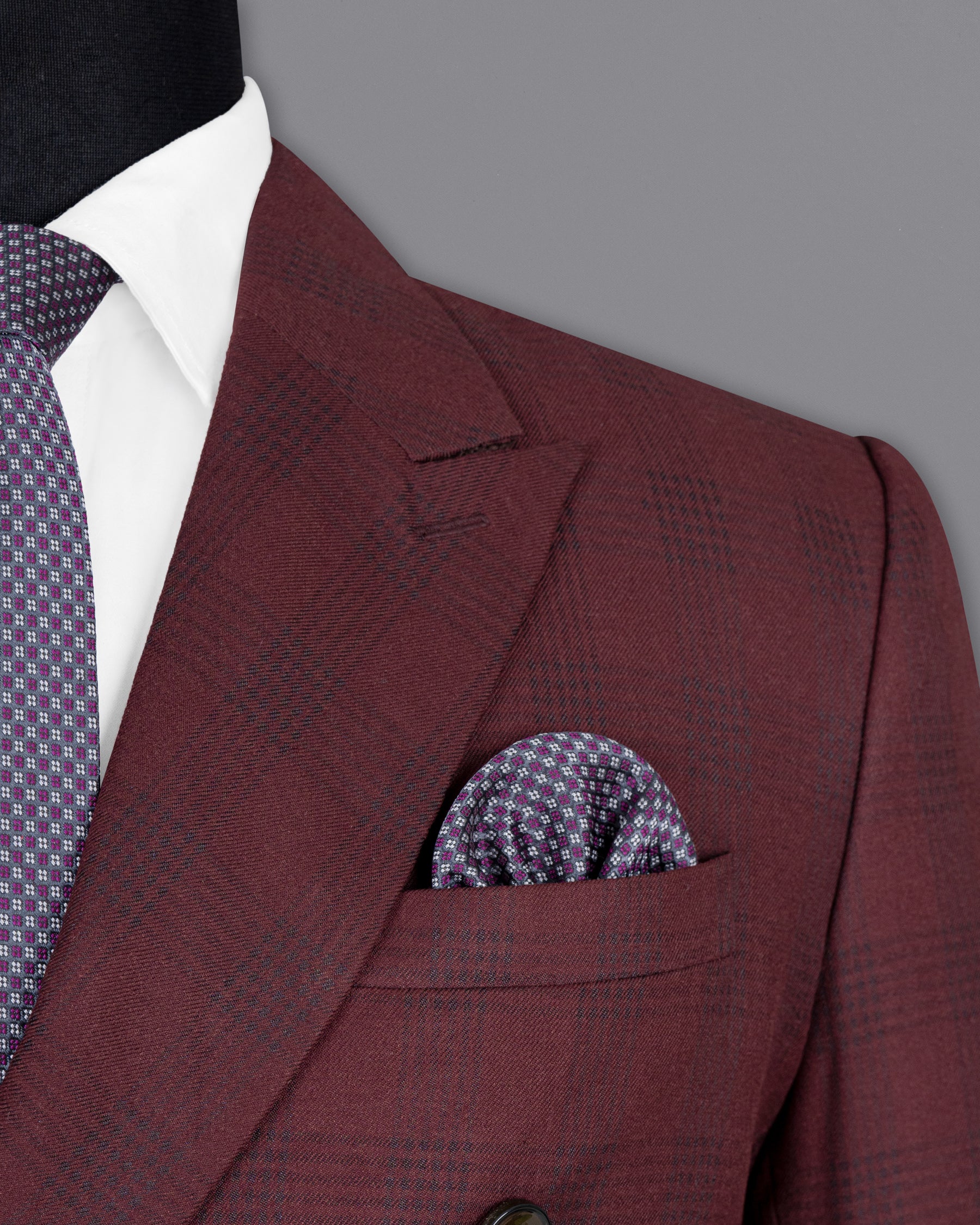 Buccaneer Burgundy Plaid Double Breasted Wool Rich Blazer