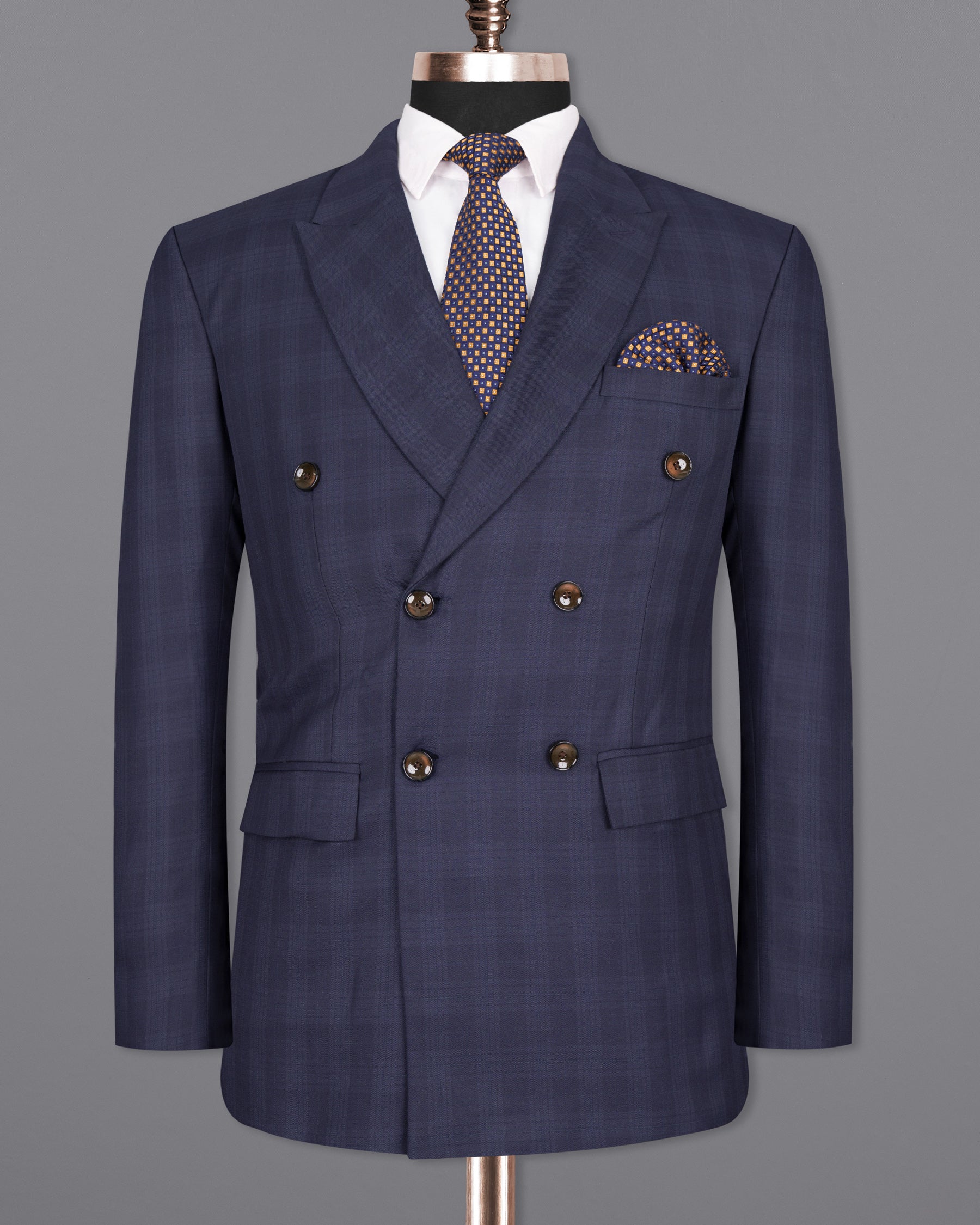 Martinique Blue Wool Rich Plaid Double Breasted Blazer