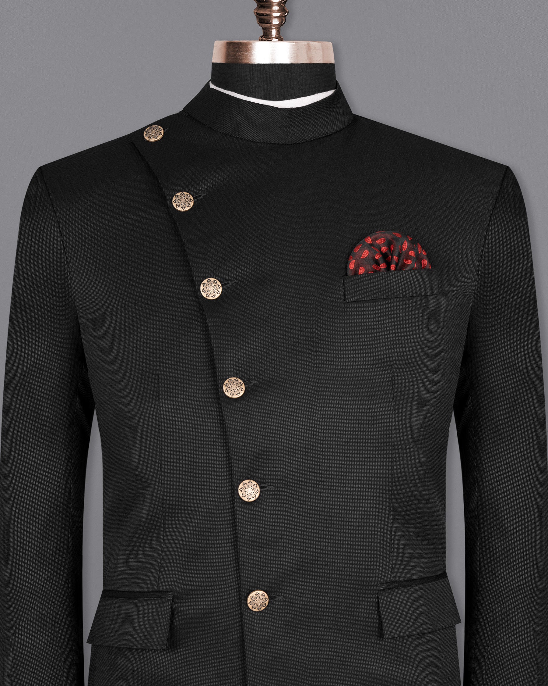 Log Cabin Black Textured Premium Cotton Bandhgala/Jodhpuri