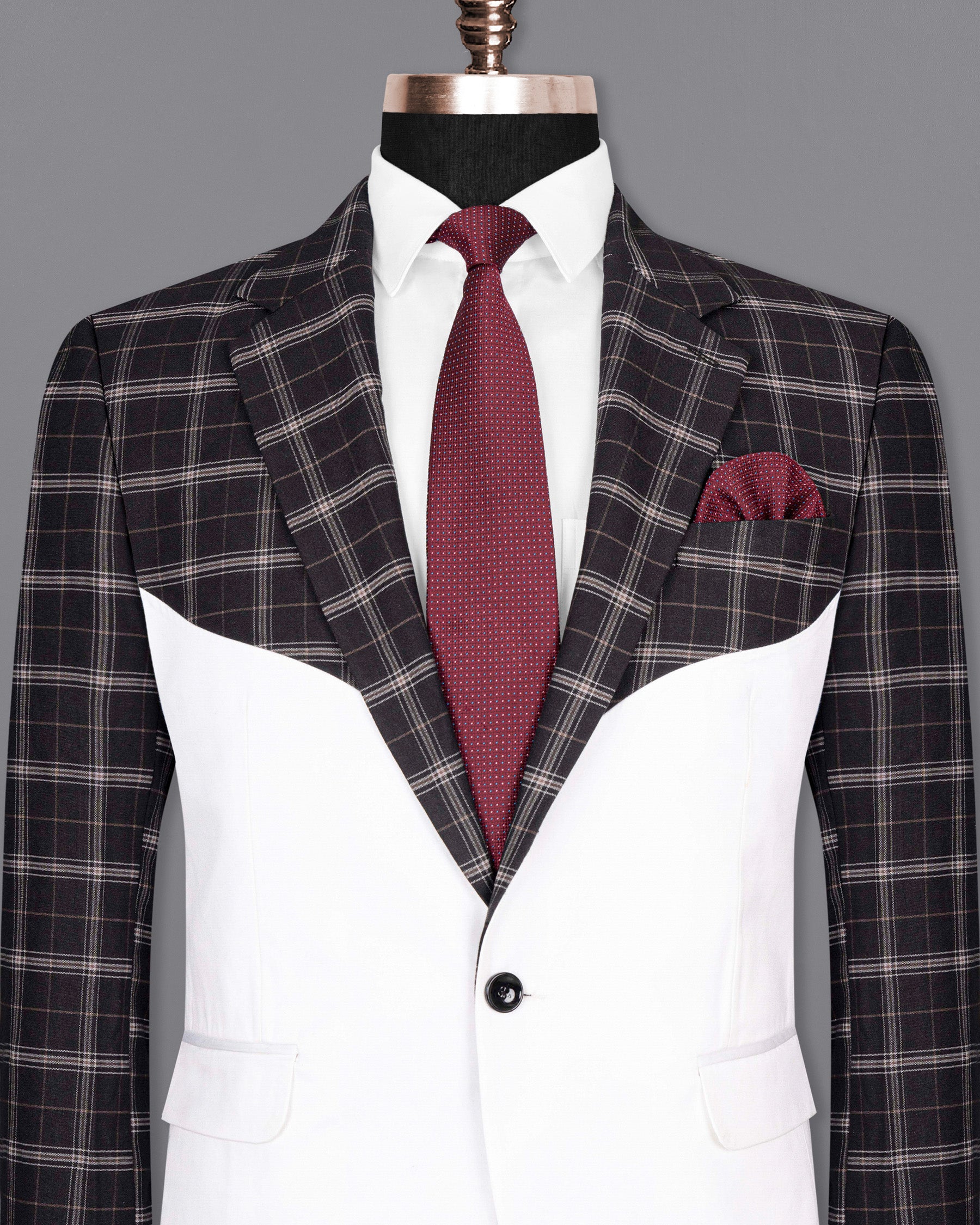 Jade black windowpane wirh White Wool Rich Designer Blazer BL1485-D26-36, BL1485-D26-38, BL1485-D26-40, BL1485-D26-42, BL1485-D26-44, BL1485-D26-46, BL1485-D26-48, BL1485-D26-50, BL1485-D26-52, BL1485-D26-54, BL1485-D26-56, BL1485-D26-58, BL1485-D26-60b