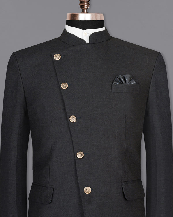 Ebony Grey Cross Buttoned Bandhgala Premium Cotton Blazer BL1491-CBG-36, BL1491-CBG-38, BL1491-CBG-40, BL1491-CBG-42, BL1491-CBG-44, BL1491-CBG-46, BL1491-CBG-48, BL1491-CBG-50, BL1491-CBG-52, BL1491-CBG-54, BL1491-CBG-56, BL1491-CBG-58, BL1491-CBG-60