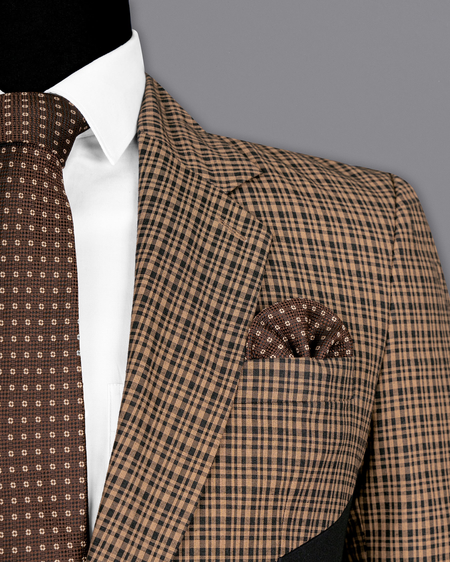 Brown Plaid with Black Wool Rich Blazer BL1497-D26-36, BL1497-D26-38, BL1497-D26-40, BL1497-D26-42, BL1497-D26-44, BL1497-D26-46, BL1497-D26-48, BL1497-D26-50, BL1497-D26-52, BL1497-D26-54, BL1497-D26-56, BL1497-D26-58, BL1497-D26-60