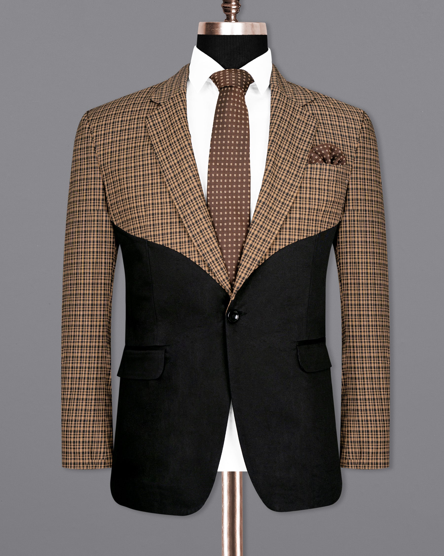 Brown Plaid with Black Wool Rich Blazer BL1497-D26-36, BL1497-D26-38, BL1497-D26-40, BL1497-D26-42, BL1497-D26-44, BL1497-D26-46, BL1497-D26-48, BL1497-D26-50, BL1497-D26-52, BL1497-D26-54, BL1497-D26-56, BL1497-D26-58, BL1497-D26-60