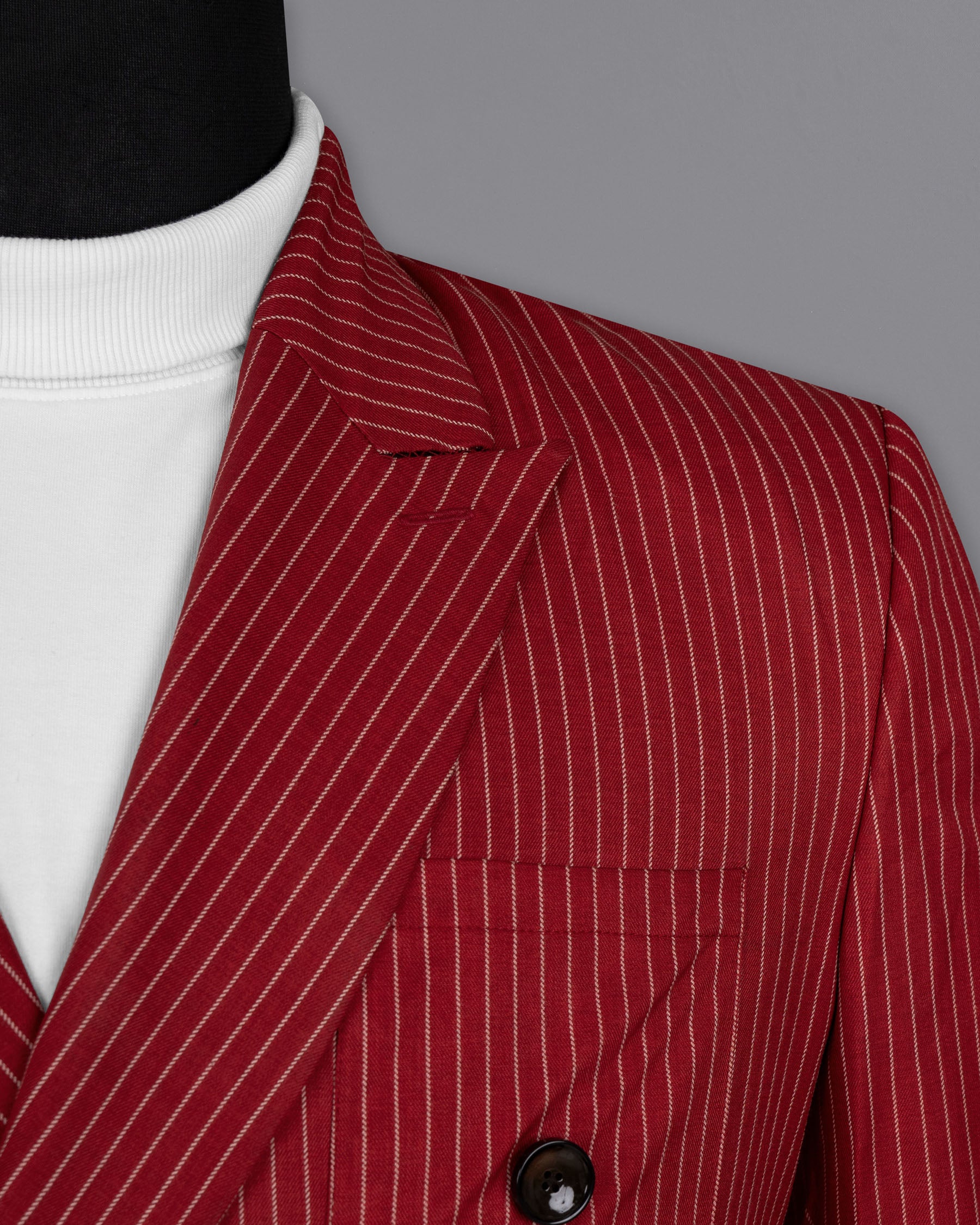 Merlot Red Striped Wool Rich Double-Breasted Sports Blazer