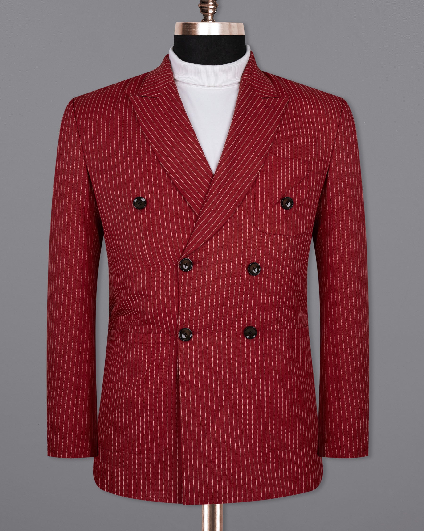 Merlot Red Striped Wool Rich Double-Breasted Sports Blazer