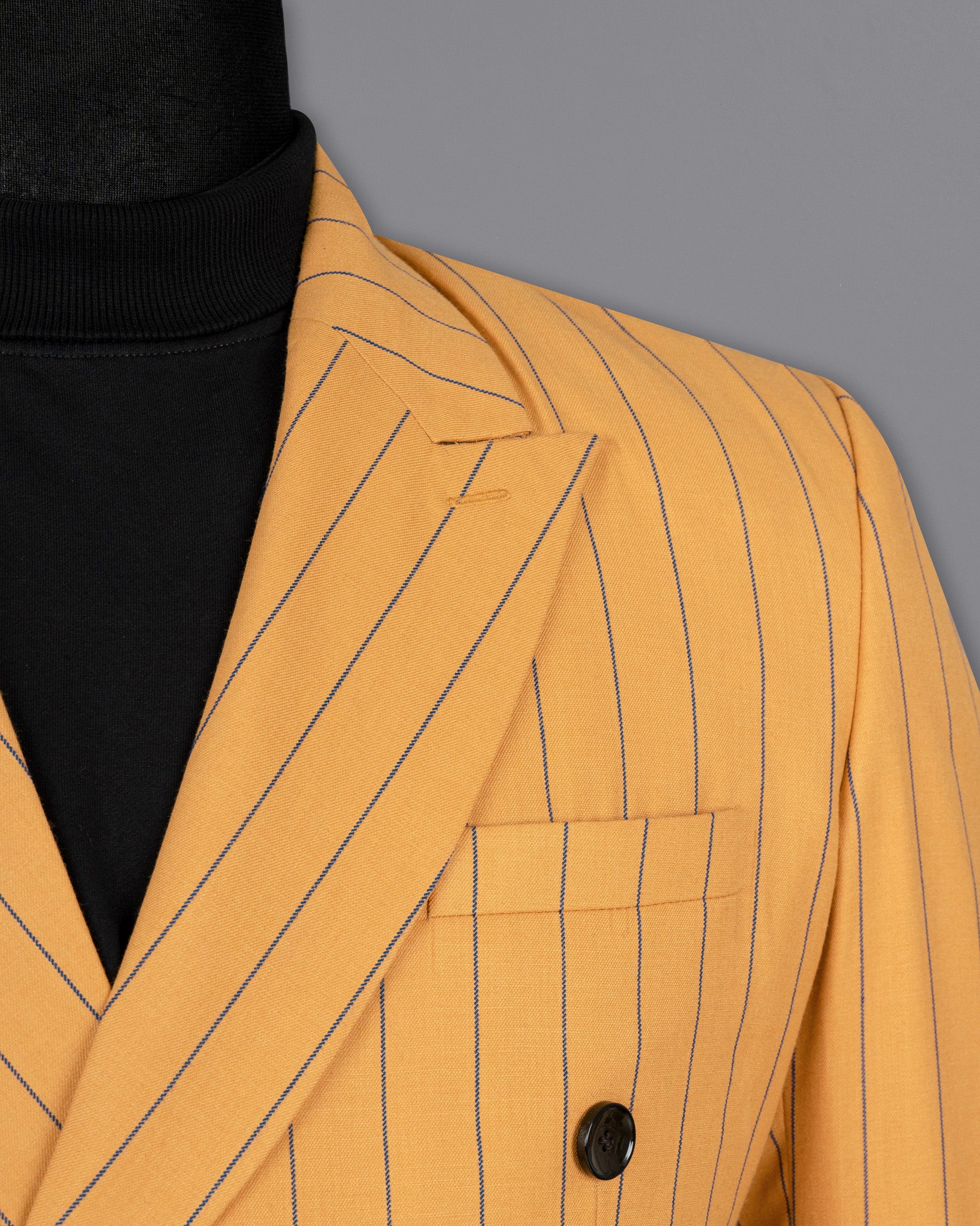 Sunshade Orange Striped Wool Rich Double Breasted Blazer