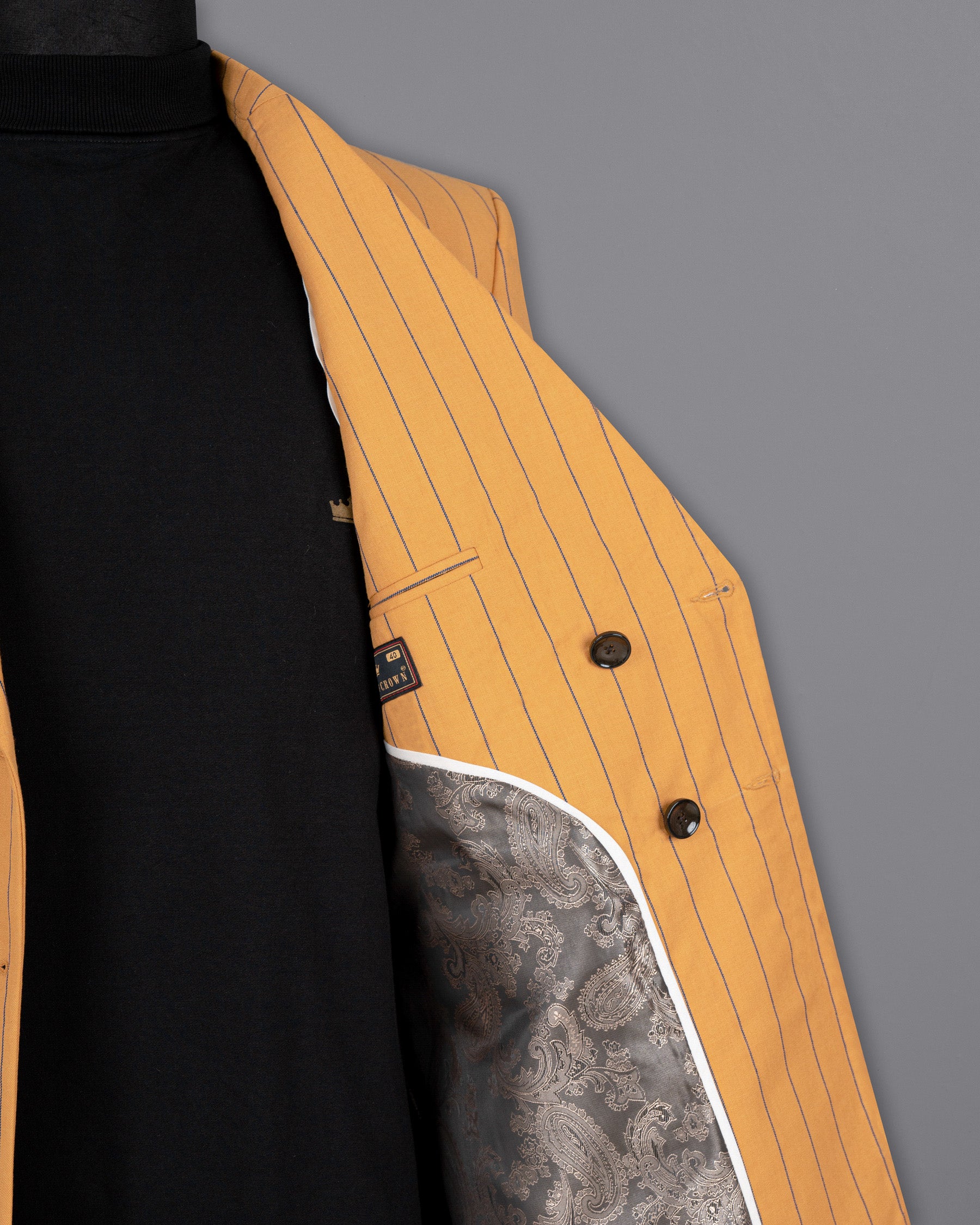 Sunshade Orange Striped Wool Rich Double Breasted Blazer