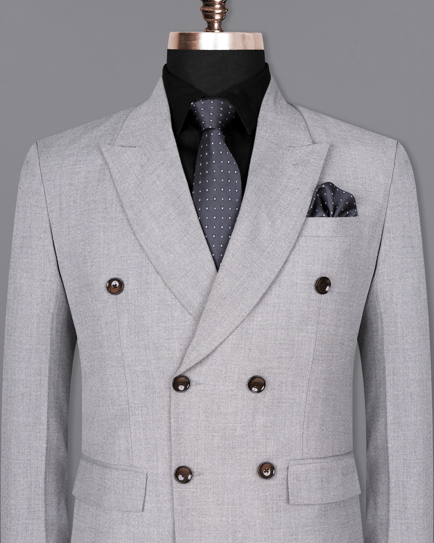 Silver Sand Grey Textured Double Breasted Premium Wool Blend