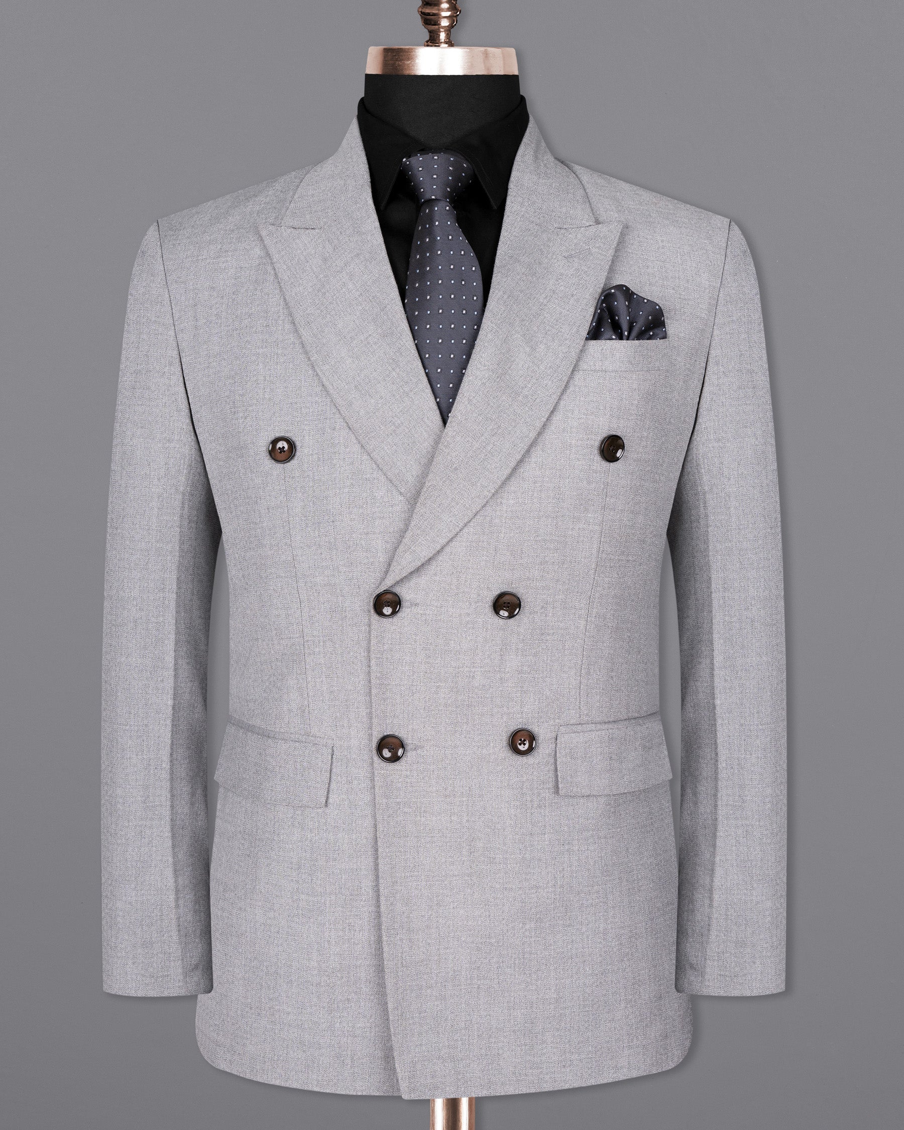 Silver Sand Grey Textured Double Breasted Premium Wool Blend