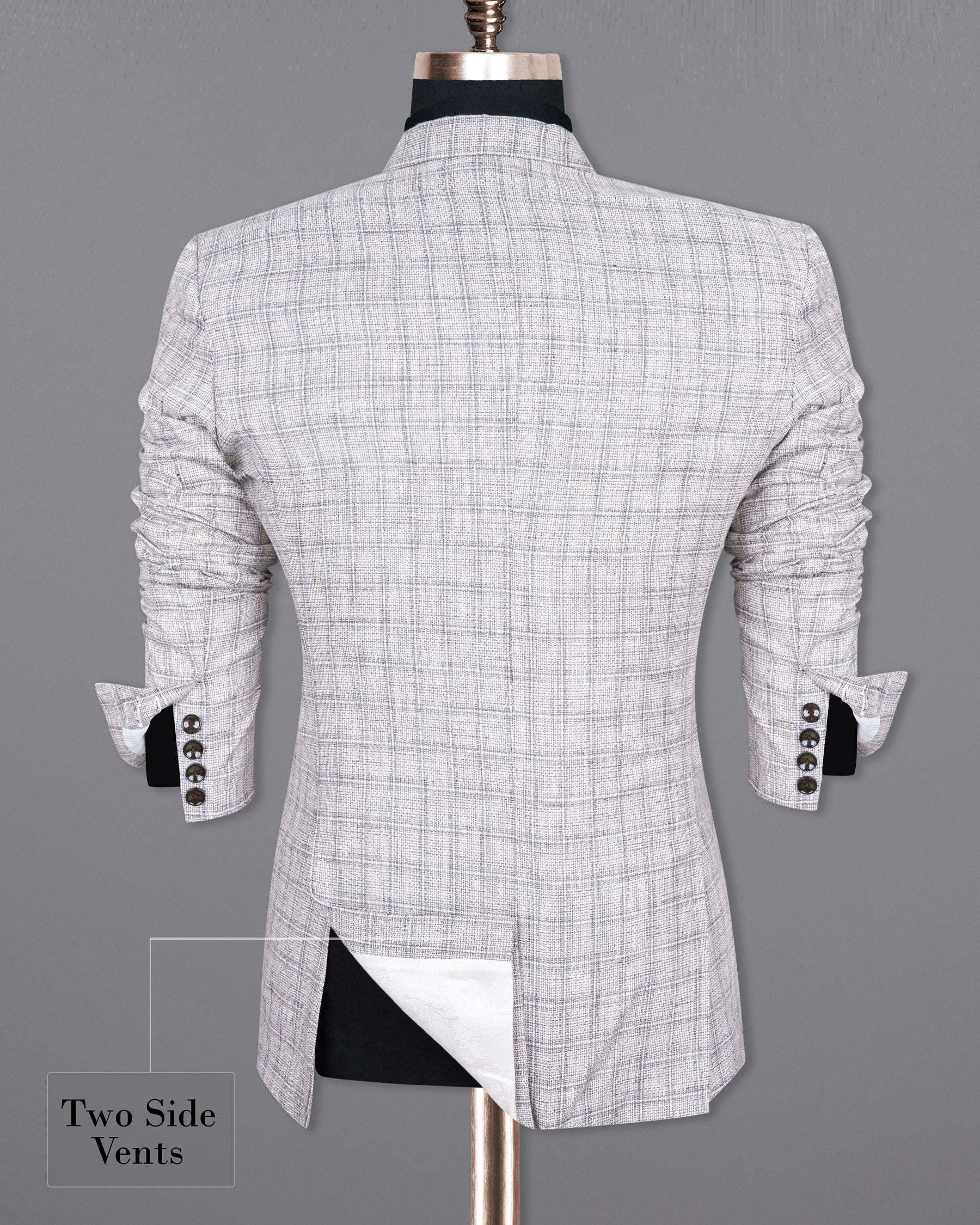 Mercury Grey Plaid Double BreaBled Premium Cotton Blazer BL1562-DB-36, BL1562-DB-38, BL1562-DB-40, BL1562-DB-42, BL1562-DB-44, BL1562-DB-46, BL1562-DB-48, BL1562-DB-50, BL1562-DB-52, BL1562-DB-54, BL1562-DB-56, BL1562-DB-58, BL1562-DB-60