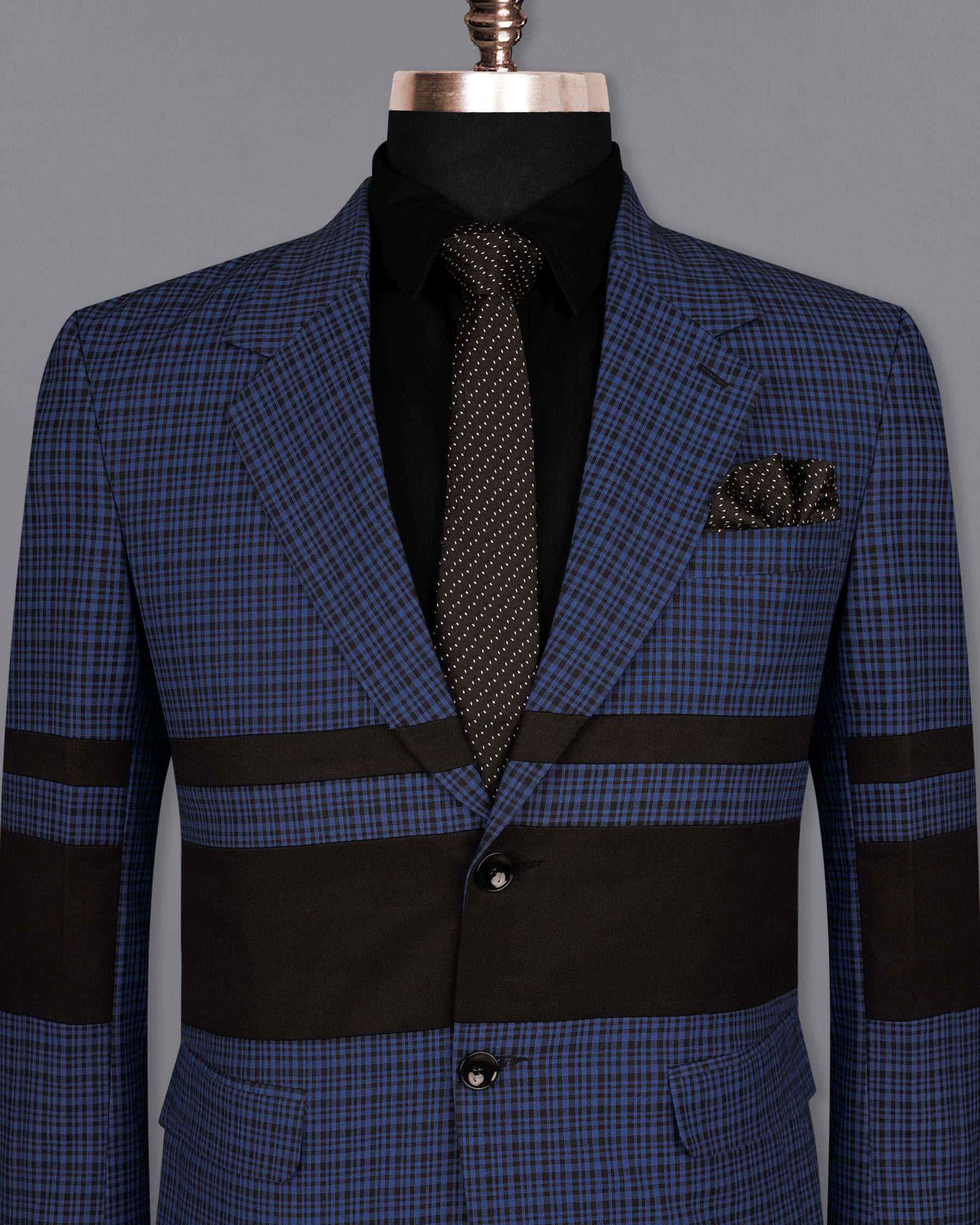 Chambray Blue and Jade Black Gingham Premium Cotton Blazer