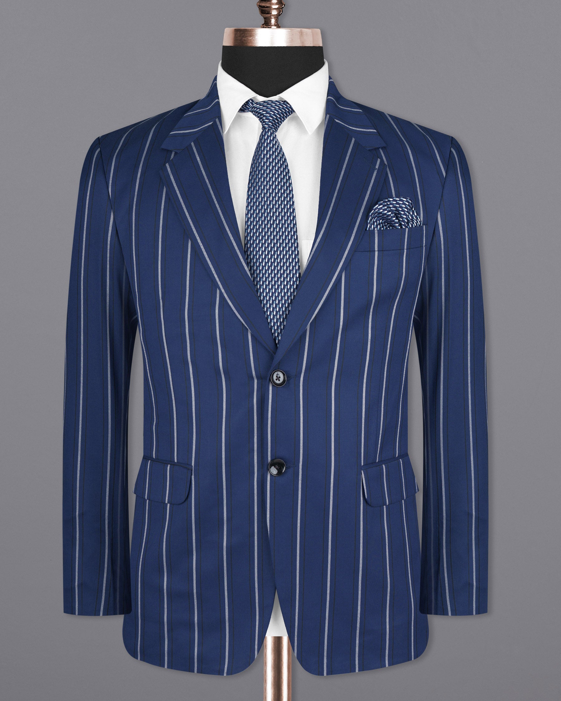 Rhino Blue Striped Wool Rich Blazer BL1596-SB-36, BL1596-SB-38, BL1596-SB-40, BL1596-SB-42, BL1596-SB-44, BL1596-SB-46, BL1596-SB-48, BL1596-SB-50, BL1596-SB-52, BL1596-SB-54, BL1596-SB-56, BL1596-SB-58, BL1596-SB-60