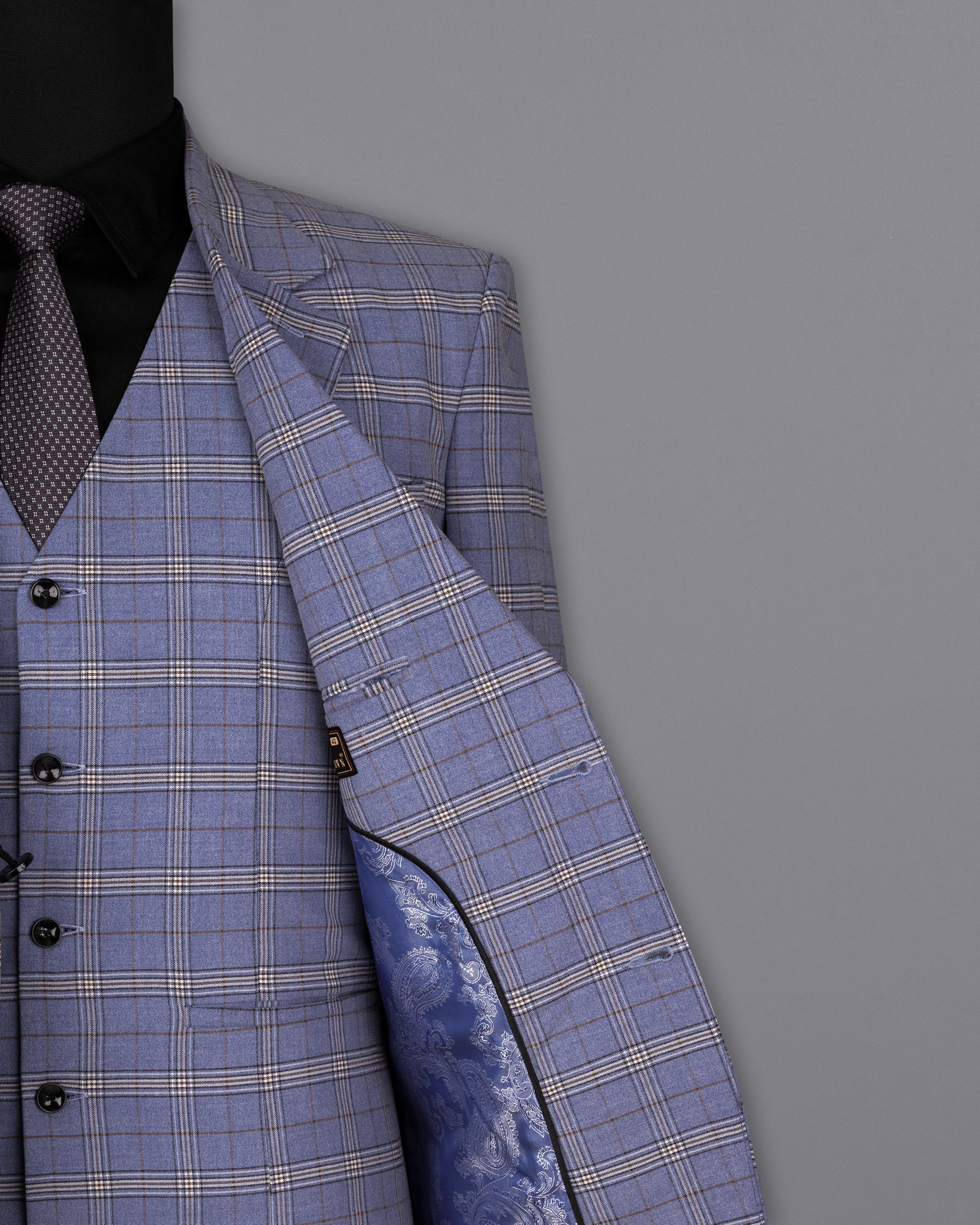 Logan Blue Checks-Plaid Single Breasted Premium Wool-Blend Blazers