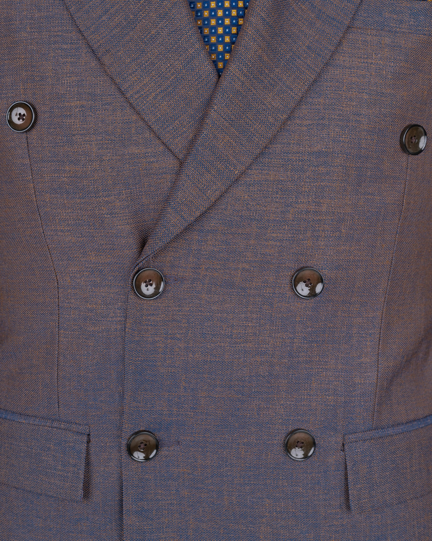 Brownish with Downriver Blue Two Tone Double Breasted Designer Blazer BL1642-DB-36, BL1642-DB-38, BL1642-DB-40, BL1642-DB-42, BL1642-DB-44, BL1642-DB-46, BL1642-DB-48, BL1642-DB-50, BL1642-DB-52, BL1642-DB-54, BL1642-DB-56, BL1642-DB-58, BL1642-DB-60