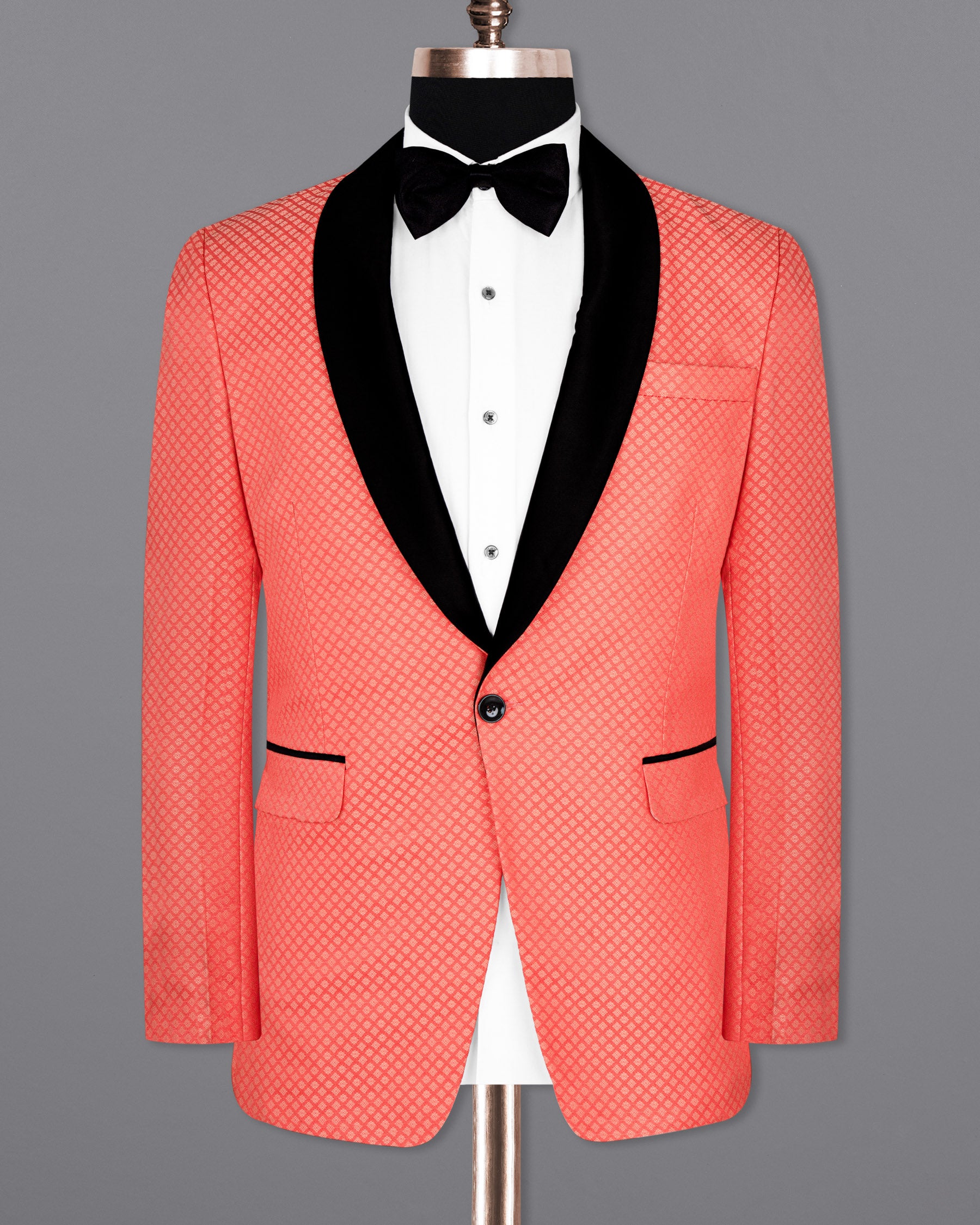 Bittersweet Pink Textured Designer Tuxedo Blazer BL1656-BKL-36, BL1656-BKL-38, BL1656-BKL-40, BL1656-BKL-42, BL1656-BKL-44, BL1656-BKL-46, BL1656-BKL-48, BL1656-BKL-50, BL1656-BKL-52, BL1656-BKL-54, BL1656-BKL-56, BL1656-BKL-58, BL1656-BKL-60