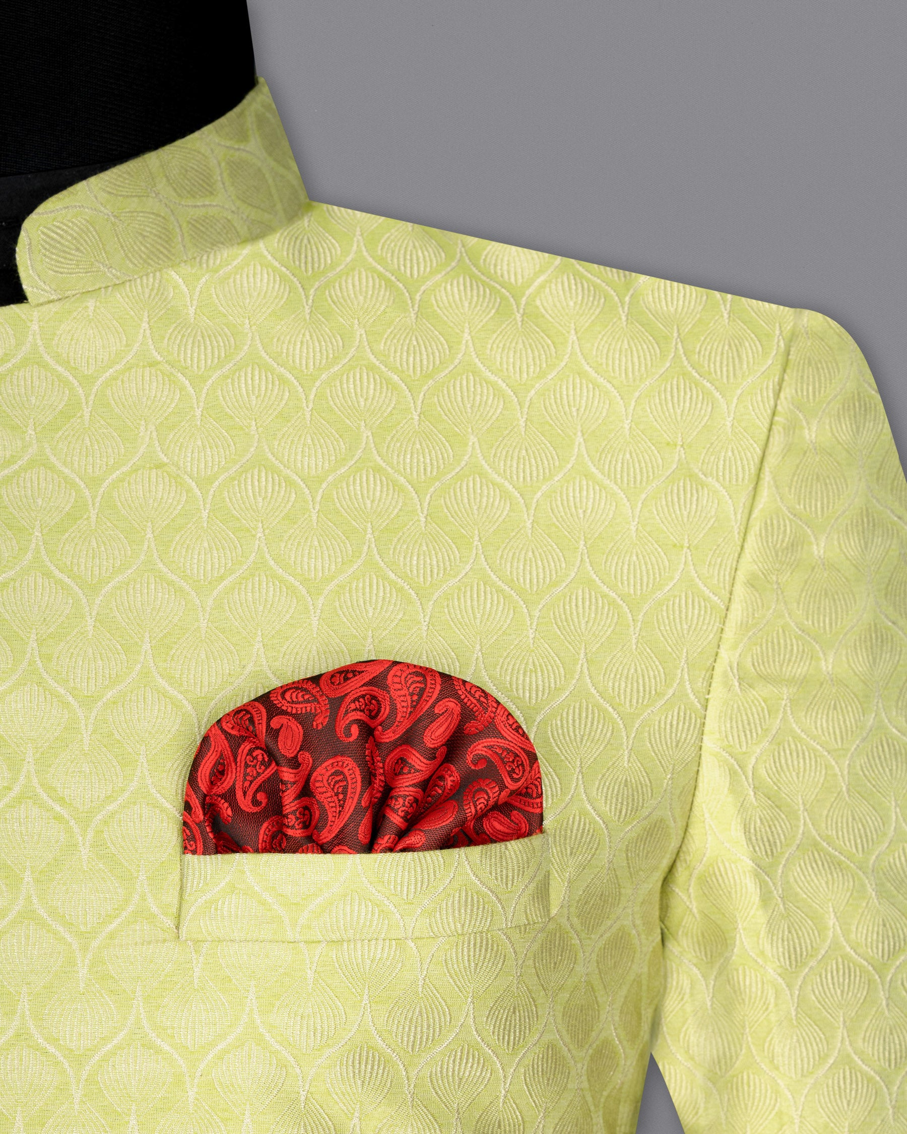 Confetti Green Textured Cross Placket Bandhgala Designer Blazer