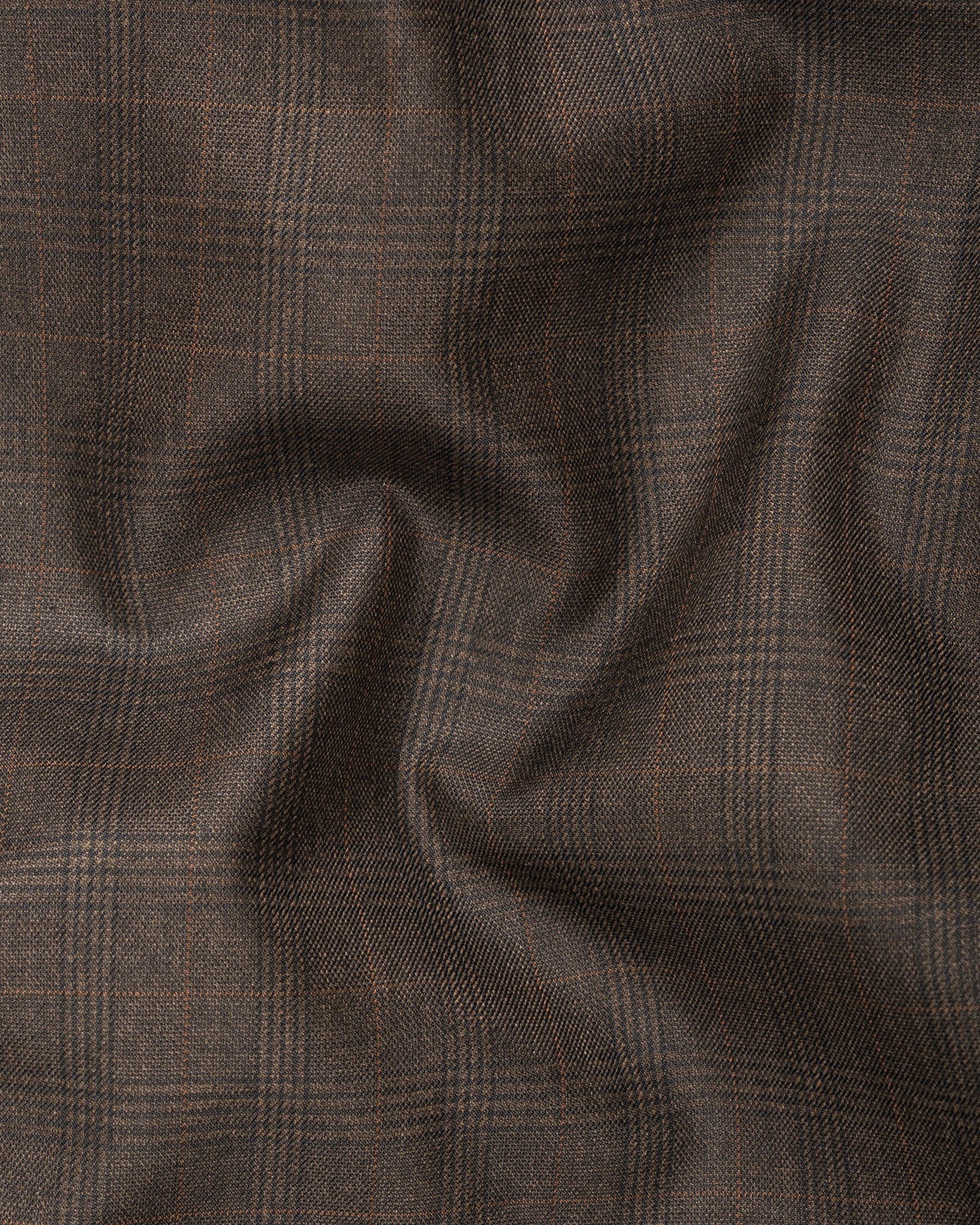 Wenge Brown Subtle Plaid Double Breasted Blazer