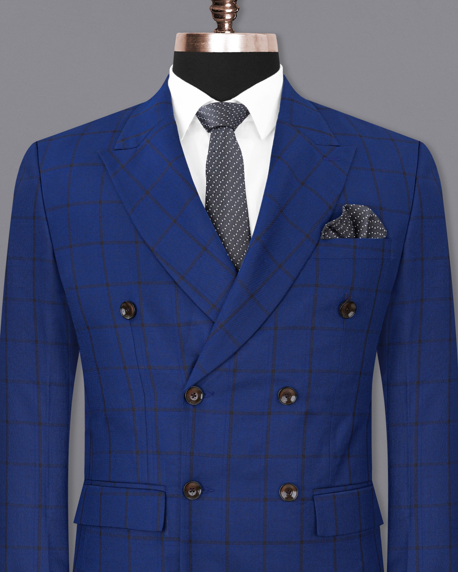 Deep Sapphire Windowpane Double Breasted Blazer