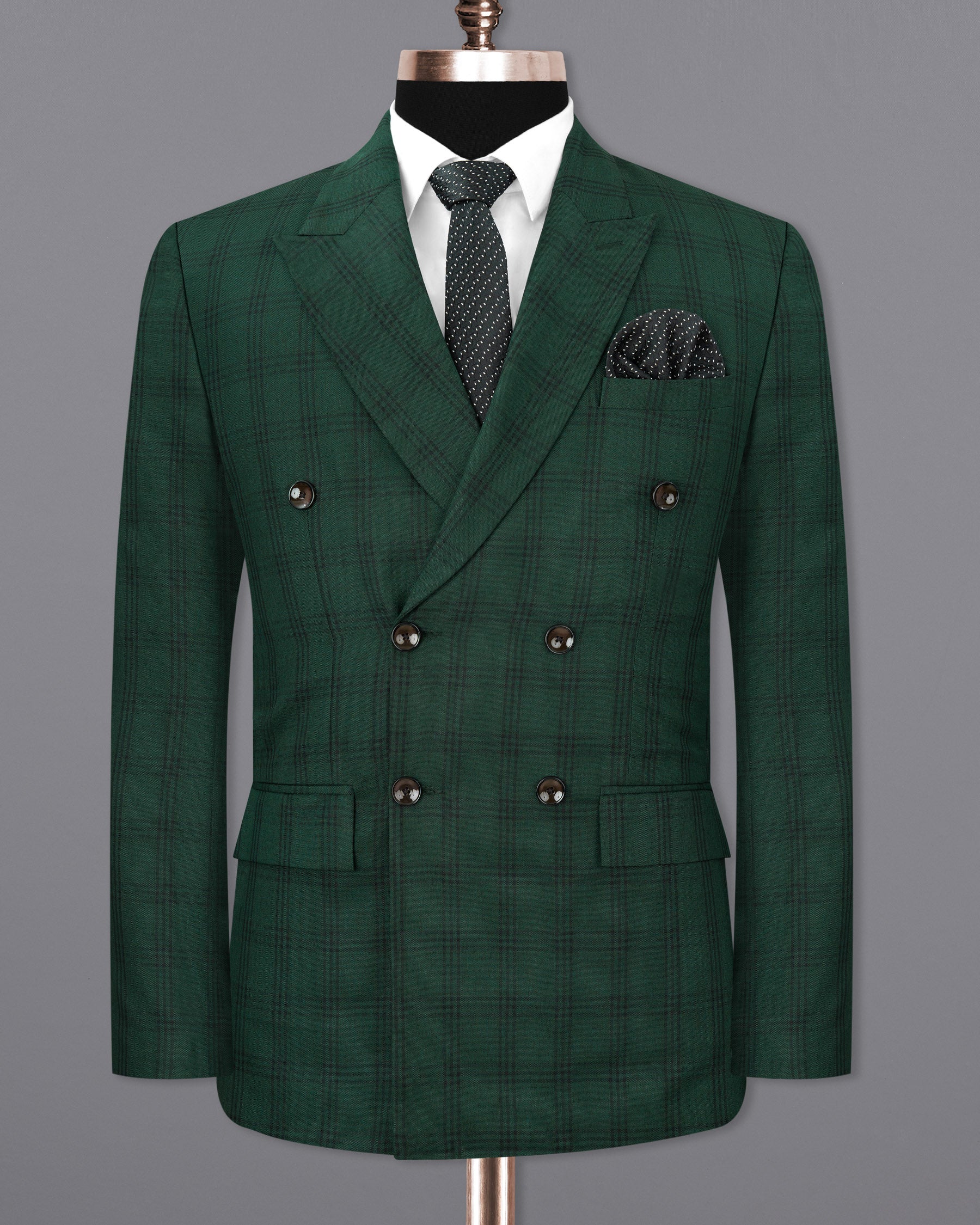 Phthalo Green Windowpane Double Breasted Blazer