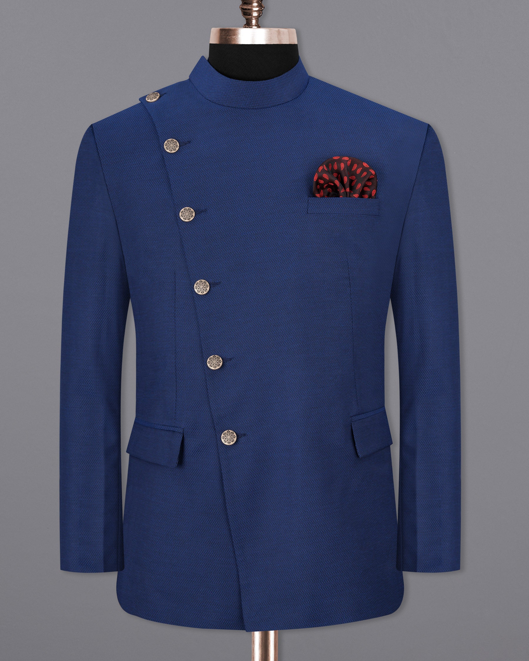 Rhino Blue Self design Cross Buttoned Bandhgala Blazer BL1740-CBG2-36,BL1740-CBG2-38,BL1740-CBG2-40,BL1740-CBG2-42,BL1740-CBG2-44,BL1740-CBG2-46,BL1740-CBG2-48,BL1740-CBG2-50,BL1740-CBG2-52,BL1740-CBG2-54,BL1740-CBG2-56,BL1740-CBG2-58,BL1740-CBG2-60