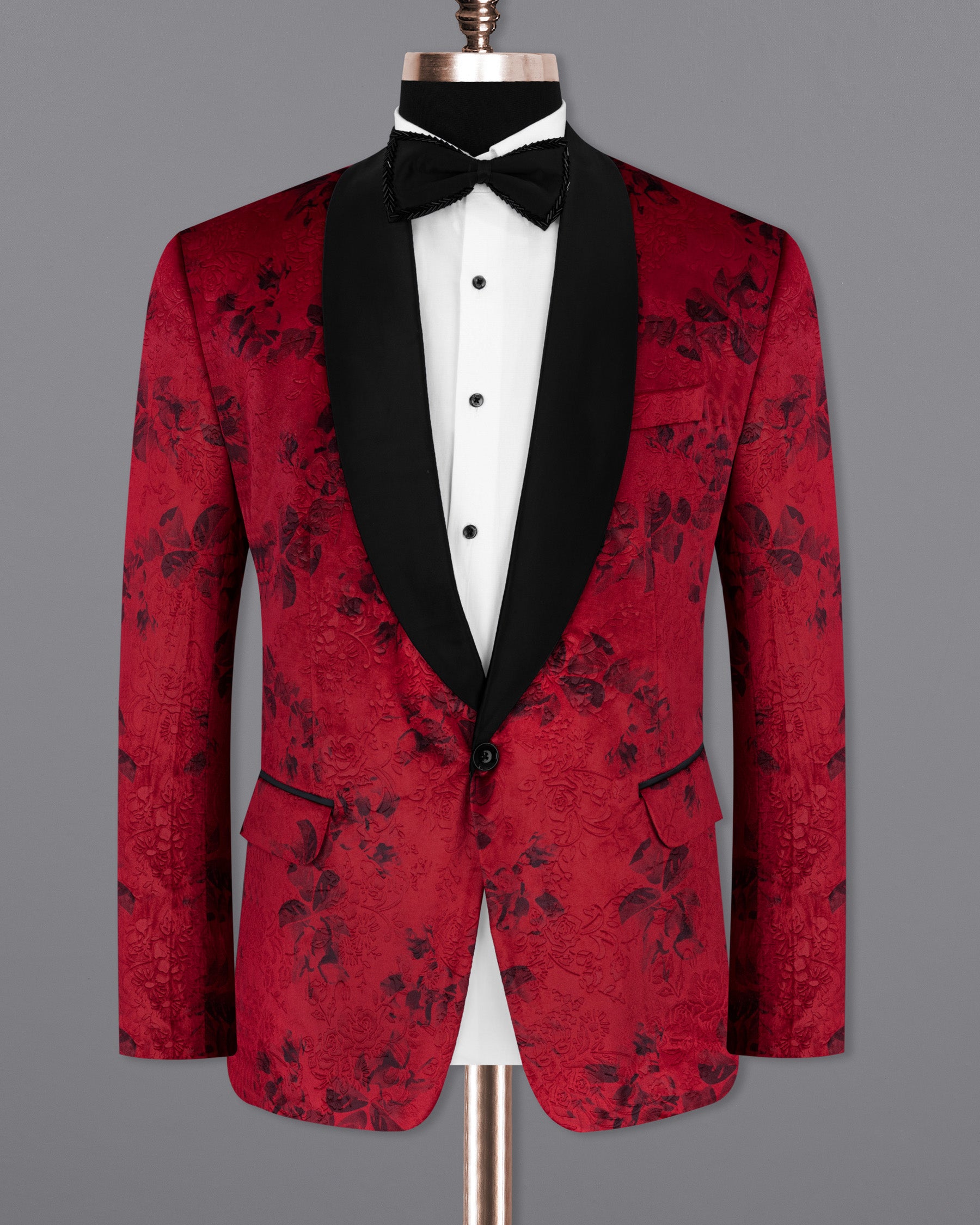 Cardinal Red Floral Textured Designer Tuxedo Blazer BL1767-BKL-36,BL1767-BKL-38,BL1767-BKL-40,BL1767-BKL-42,BL1767-BKL-44,BL1767-BKL-46,BL1767-BKL-48,BL1767-BKL-50,BL1767-BKL-52,BL1767-BKL-54,BL1767-BKL-56,BL1767-BKL-58,BL1767-BKL-60