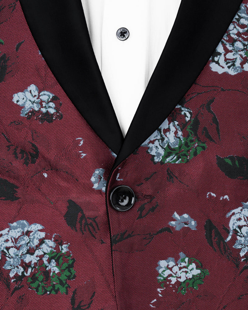 Aubergine Floral Printed and Textured Tuxedo Blazer BL1785-BKL-36, BL1785-BKL-38, BL1785-BKL-40, BL1785-BKL-42, BL1785-BKL-44, BL1785-BKL-46, BL1785-BKL-48, BL1785-BKL-50, BL1785-BKL-52, BL1785-BKL-54, BL1785-BKL-56, BL1785-BKL-58, BL1785-BKL-60