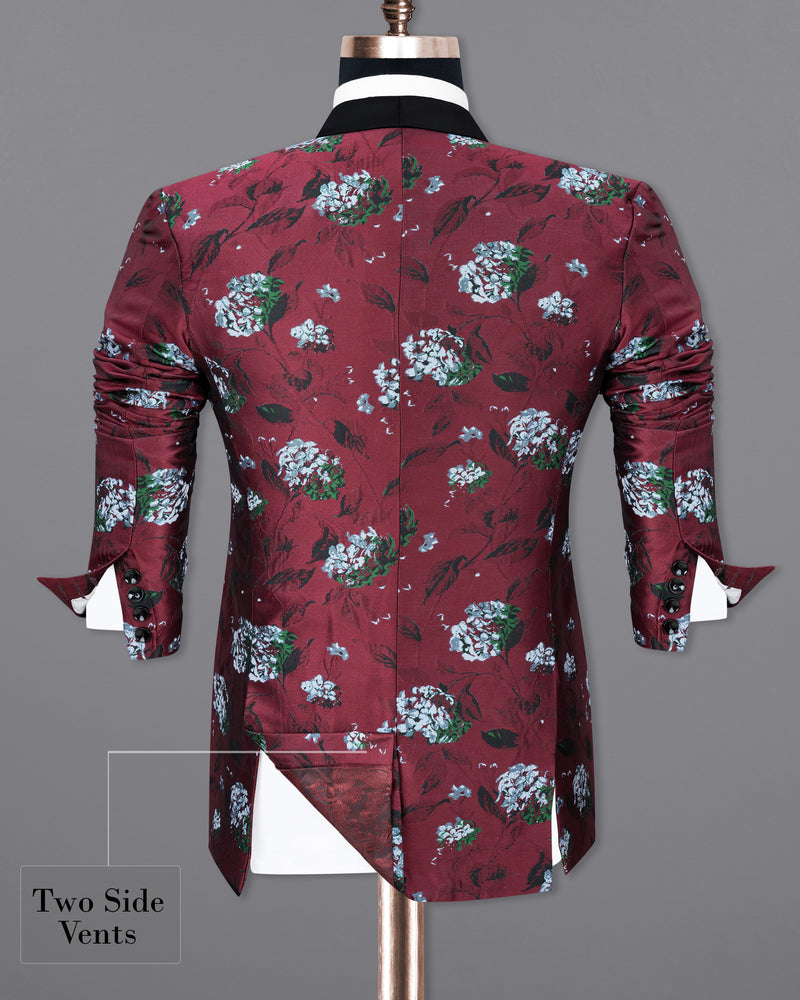 Aubergine Floral Printed and Textured Tuxedo Blazer BL1785-BKL-36, BL1785-BKL-38, BL1785-BKL-40, BL1785-BKL-42, BL1785-BKL-44, BL1785-BKL-46, BL1785-BKL-48, BL1785-BKL-50, BL1785-BKL-52, BL1785-BKL-54, BL1785-BKL-56, BL1785-BKL-58, BL1785-BKL-60