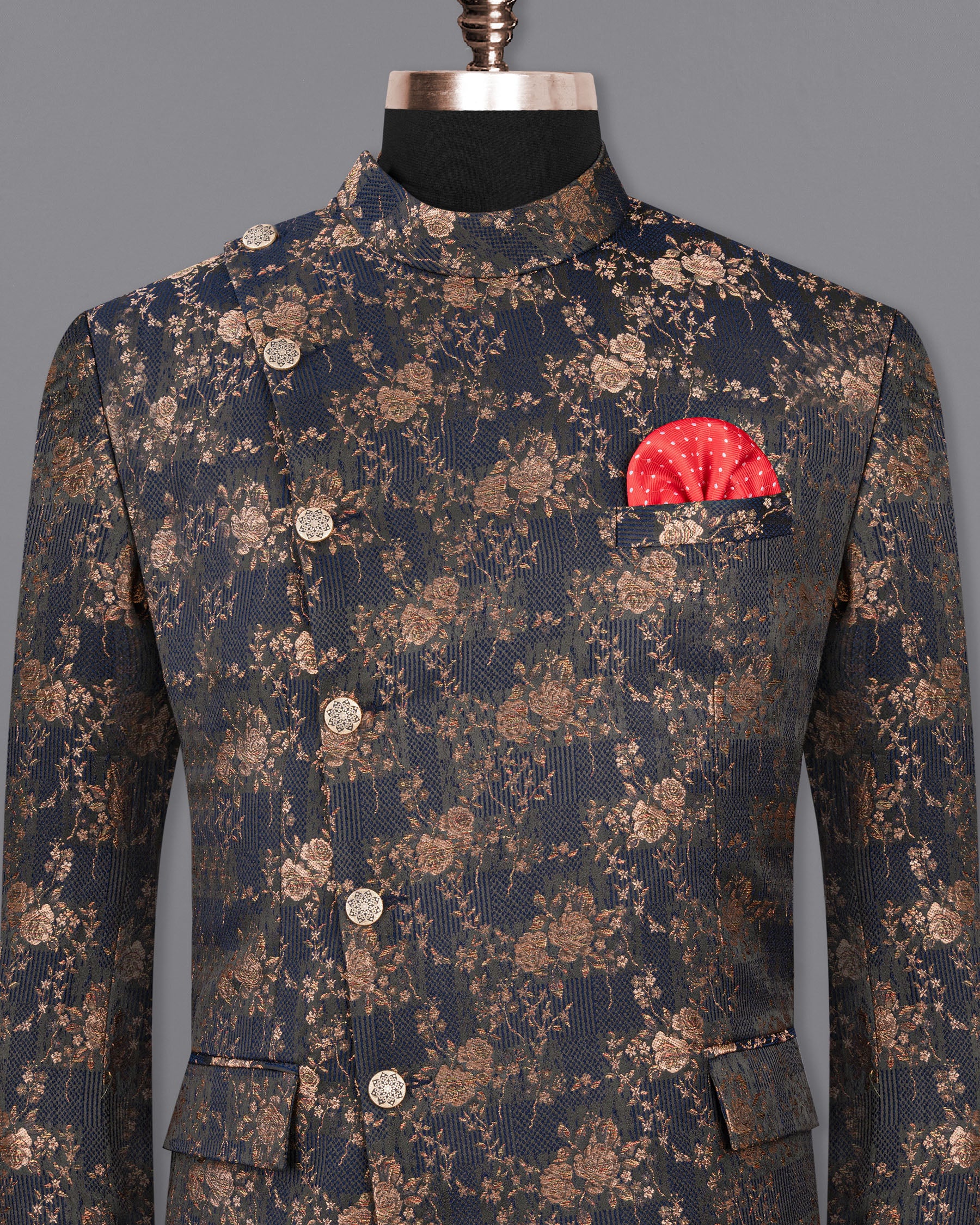 Cyprus Blue Floral Textured Cross Buttoned Bandhgala Blazer BL1793-CBG2-36, BL1793-CBG2-38, BL1793-CBG2-40, BL1793-CBG2-42, BL1793-CBG2-44, BL1793-CBG2-46, BL1793-CBG2-48, BL1793-CBG2-50, BL1793-CBG2-52, BL1793-CBG2-54, BL1793-CBG2-56, BL1793-CBG2-58, BL1793-CBG2-60