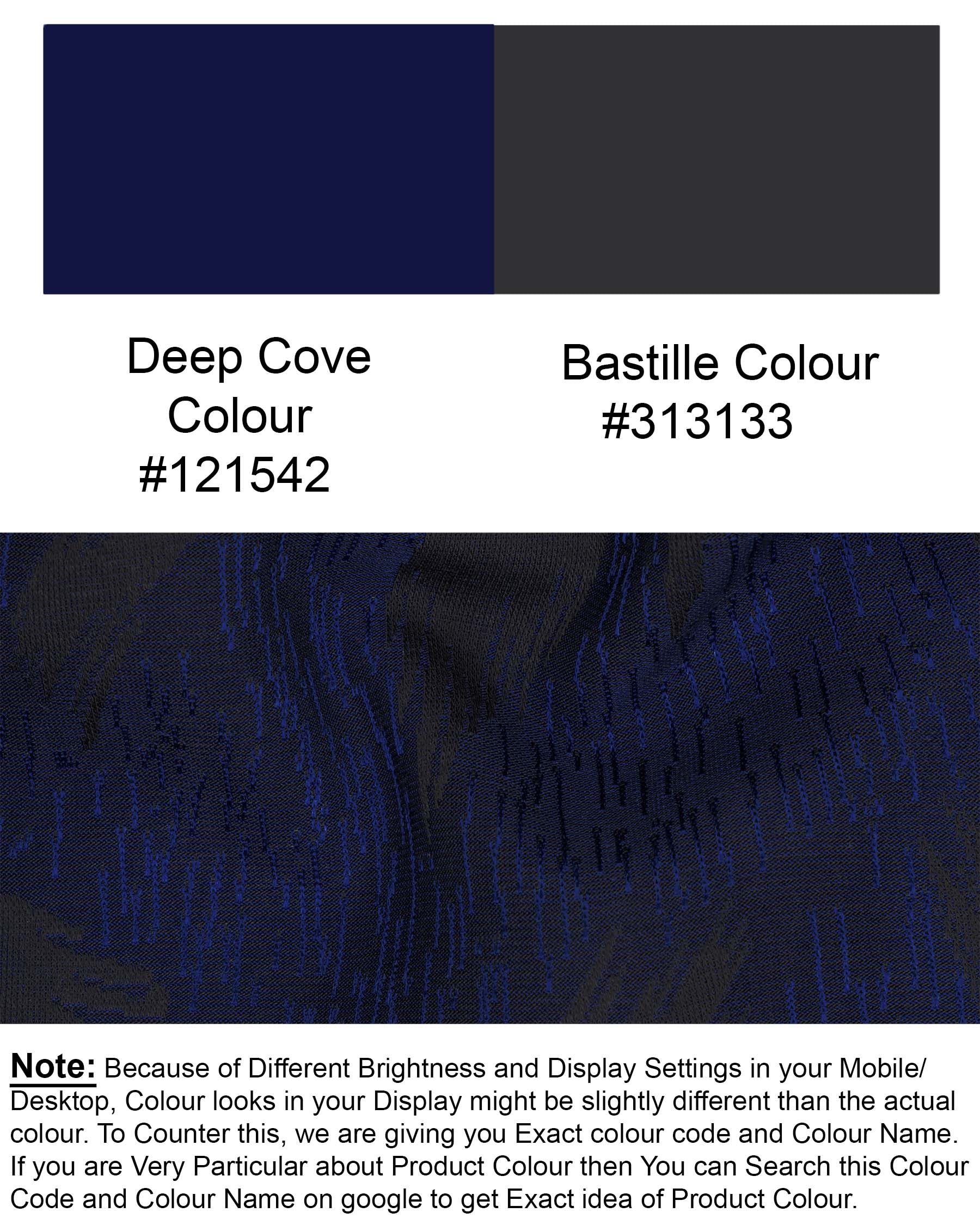 Deep Cove Blue Textured Cross Buttoned Bandhgala Blazer BL1795-CBG-36, BL1795-CBG-38, BL1795-CBG-40, BL1795-CBG-42, BL1795-CBG-44, BL1795-CBG-46, BL1795-CBG-48, BL1795-CBG-50, BL1795-CBG-52, BL1795-CBG-54, BL1795-CBG-56, BL1795-CBG-58, BL1795-CBG-60