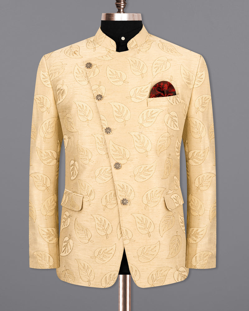 Light Apricot Leaves Embroidery Textured Cross Buttoned Bandhgala Designer Blazer BL1800-CBG-36, BL1800-CBG-38, BL1800-CBG-40, BL1800-CBG-42, BL1800-CBG-44, BL1800-CBG-46, BL1800-CBG-48, BL1800-CBG-50, BL1800-CBG-52, BL1800-CBG-54, BL1800-CBG-56, BL1800-CBG-58, BL1800-CBG-60