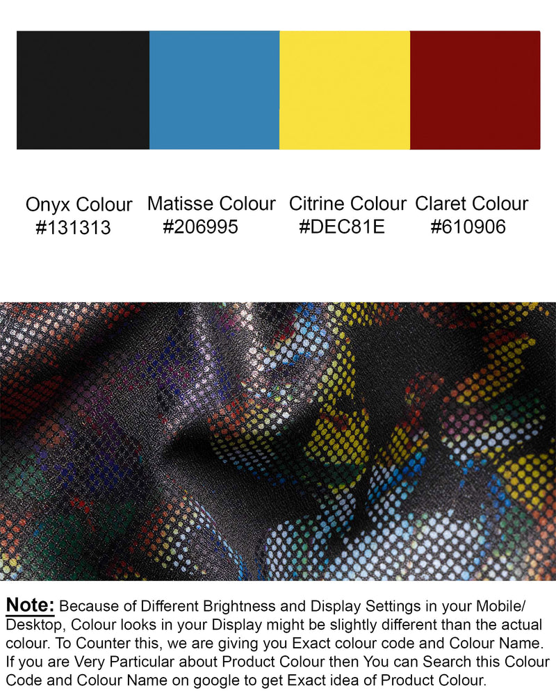 Onyx Black With Multicolour Retro Floral Designer Tuxedo Blazer BL1807-BKL-36, BL1807-BKL-38, BL1807-BKL-40, BL1807-BKL-42, BL1807-BKL-44, BL1807-BKL-46, BL1807-BKL-48, BL1807-BKL-50, BL1807-BKL-52, BL1807-BKL-54, BL1807-BKL-56, BL1807-BKL-58, BL1807-BKL-60