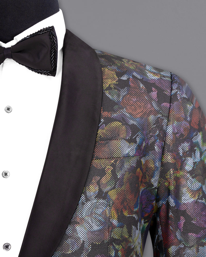 Onyx Black With Multicolour Retro Floral Designer Tuxedo Blazer BL1807-BKL-36, BL1807-BKL-38, BL1807-BKL-40, BL1807-BKL-42, BL1807-BKL-44, BL1807-BKL-46, BL1807-BKL-48, BL1807-BKL-50, BL1807-BKL-52, BL1807-BKL-54, BL1807-BKL-56, BL1807-BKL-58, BL1807-BKL-60