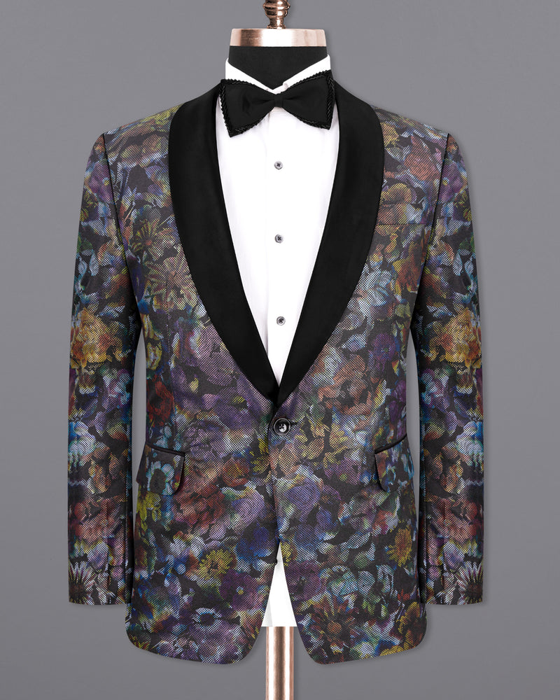 Onyx Black With Multicolour Retro Floral Designer Tuxedo Blazer BL1807-BKL-36, BL1807-BKL-38, BL1807-BKL-40, BL1807-BKL-42, BL1807-BKL-44, BL1807-BKL-46, BL1807-BKL-48, BL1807-BKL-50, BL1807-BKL-52, BL1807-BKL-54, BL1807-BKL-56, BL1807-BKL-58, BL1807-BKL-60