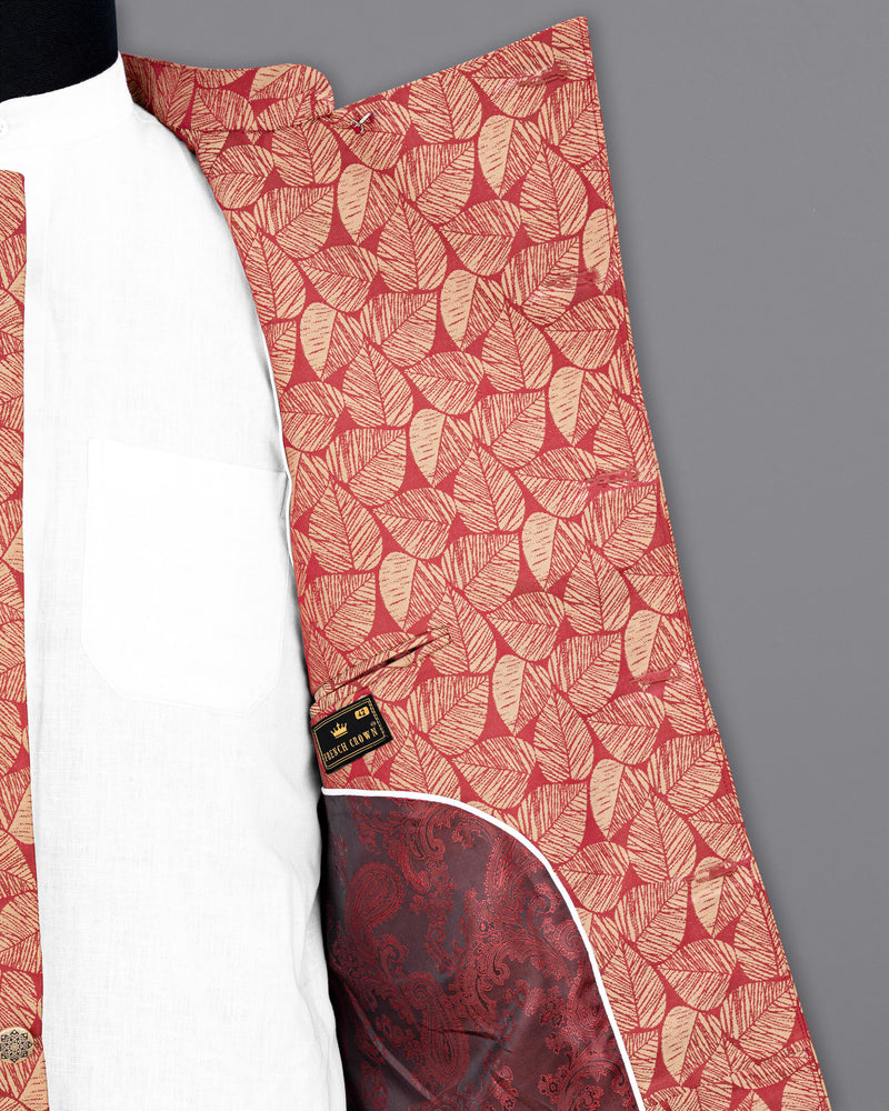 Chestnut Pink and Negroni Leaves Pattern Cross-Buttoned Bandhgala Designer Blazer BL1811-CBG-36, BL1811-CBG-38, BL1811-CBG-40, BL1811-CBG-42, BL1811-CBG-44, BL1811-CBG-46, BL1811-CBG-48, BL1811-CBG-50, BL1811-CBG-52, BL1811-CBG-54, BL1811-CBG-56, BL1811-CBG-58, BL1811-CBG-60