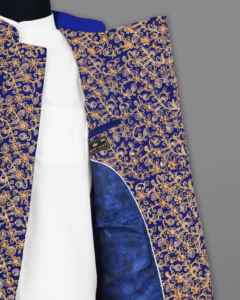 Meteorite Blue and Fawn Cross-Button Bandhgala Designer Blazer BL1814-CBG-36, BL1814-CBG-38, BL1814-CBG-40, BL1814-CBG-42, BL1814-CBG-44, BL1814-CBG-46, BL1814-CBG-48, BL1814-CBG-50, BL1814-CBG-52, BL1814-CBG-54, BL1814-CBG-56, BL1814-CBG-58, BL1814-CBG-60