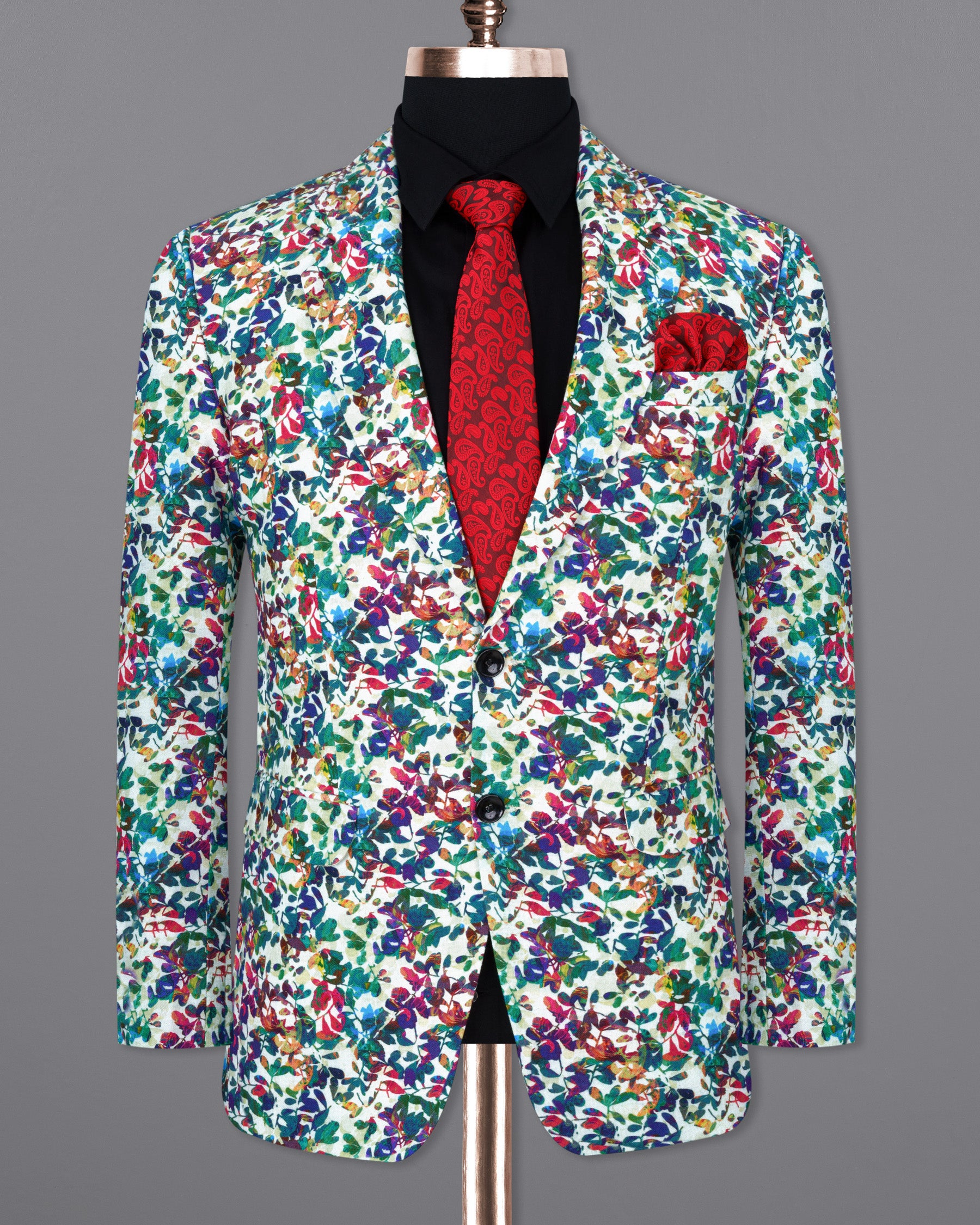 Tranquil White with Multicolour Floral Printed Designer Blazer BL1824-SB-36, BL1824-SB-38, BL1824-SB-40, BL1824-SB-42, BL1824-SB-44, BL1824-SB-46, BL1824-SB-48, BL1824-SB-50, BL1824-SB-52, BL1824-SB-54, BL1824-SB-56, BL1824-SB-58, BL1824-SB-60