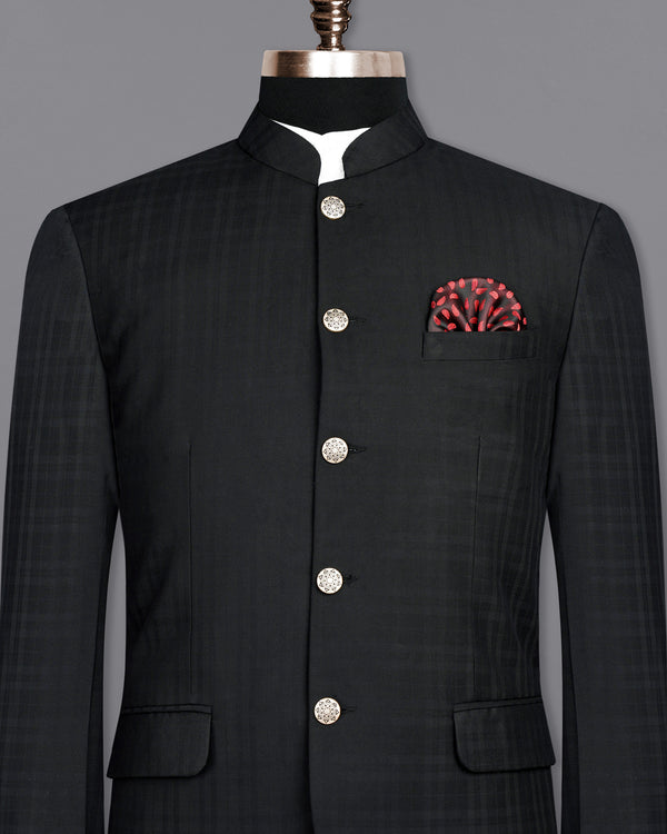 Jade Black Subtle Plaid Bandhgala Blazer BL1883-BG-36,BL1883-BG-38,BL1883-BG-40,BL1883-BG-42,BL1883-BG-44,BL1883-BG-46,BL1883-BG-48,BL1883-BG-50,BL1883-BG-52,BL1883-BG-54,BL1883-BG-56,BL1883-BG-58,BL1883-BG-60