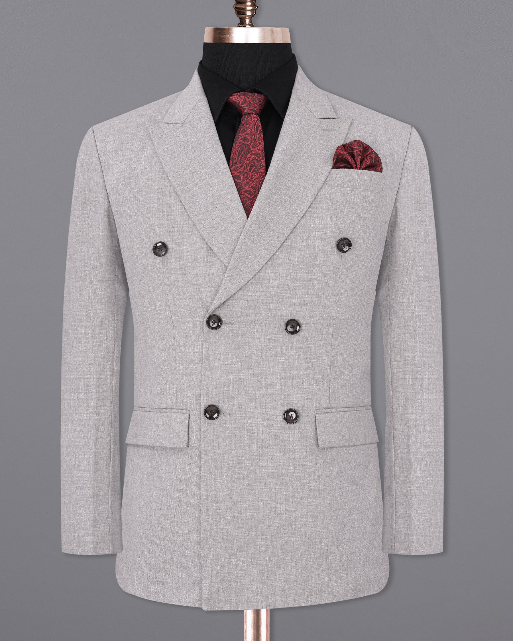 Pearl Slate Gray Plain-Solid Premium Terry-Rayon Double Breasted