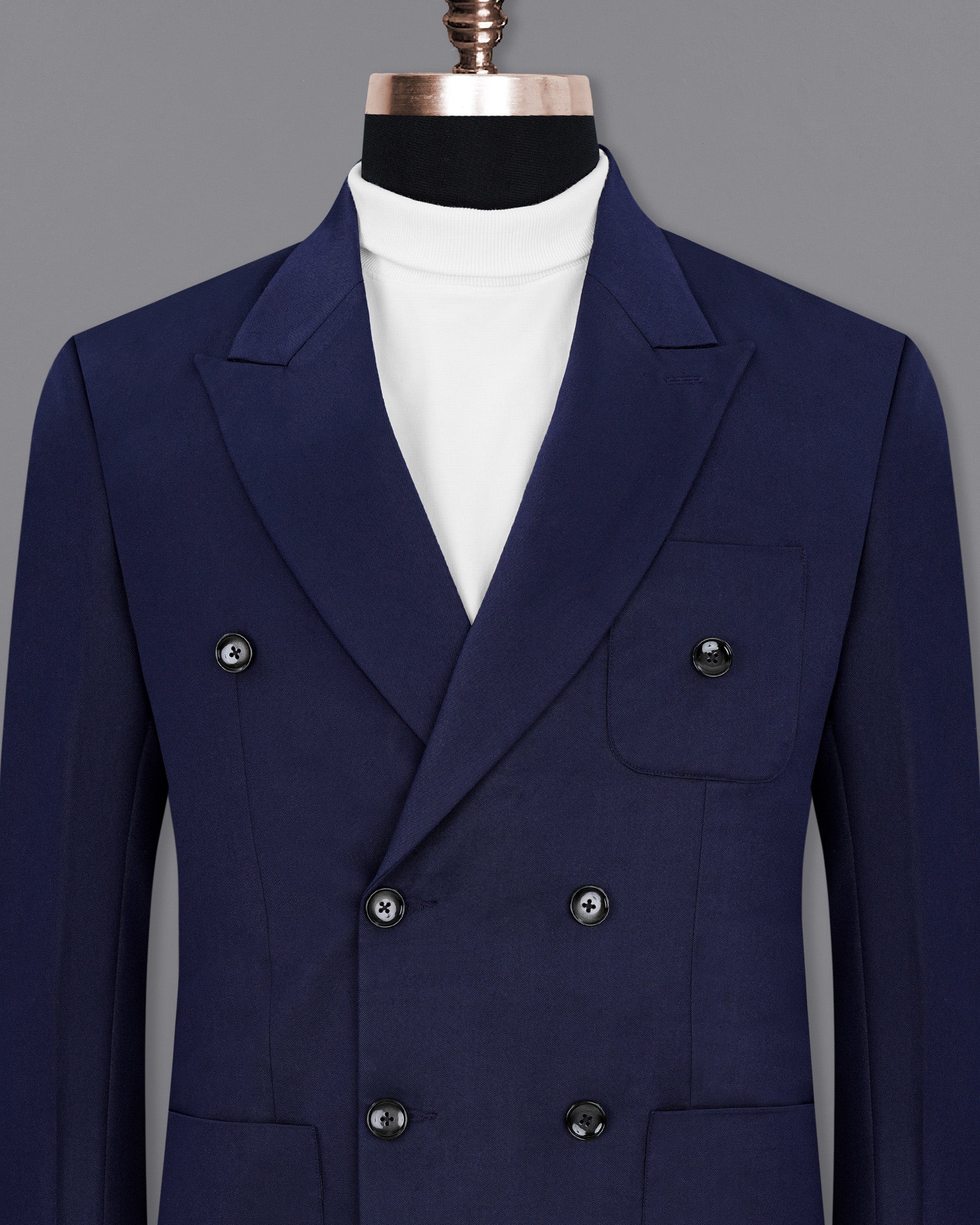 Thunder Blue Plain-Solid Premium Terry-Rayon Double Breasted