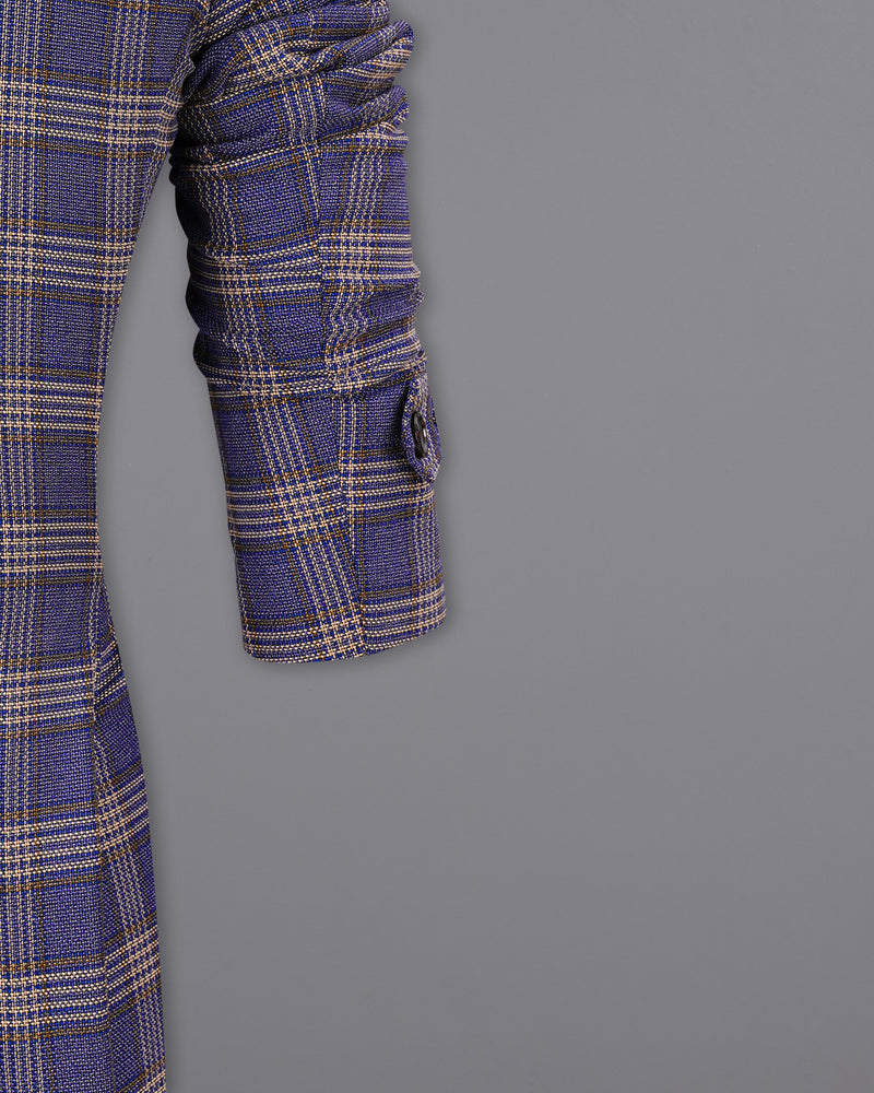 Meteorite Navy Blue with Tide Brown Plaid Double Breasted Designer Blazer BL1969-DB-D42-36, BL1969-DB-D42-38, BL1969-DB-D42-40, BL1969-DB-D42-42, BL1969-DB-D42-44, BL1969-DB-D42-46, BL1969-DB-D42-48, BL1969-DB-D42-50, BL1969-DB-D42-52, BL1969-DB-D42-54, BL1969-DB-D42-56, BL1969-DB-D42-58, BL1969-DB-D42-60