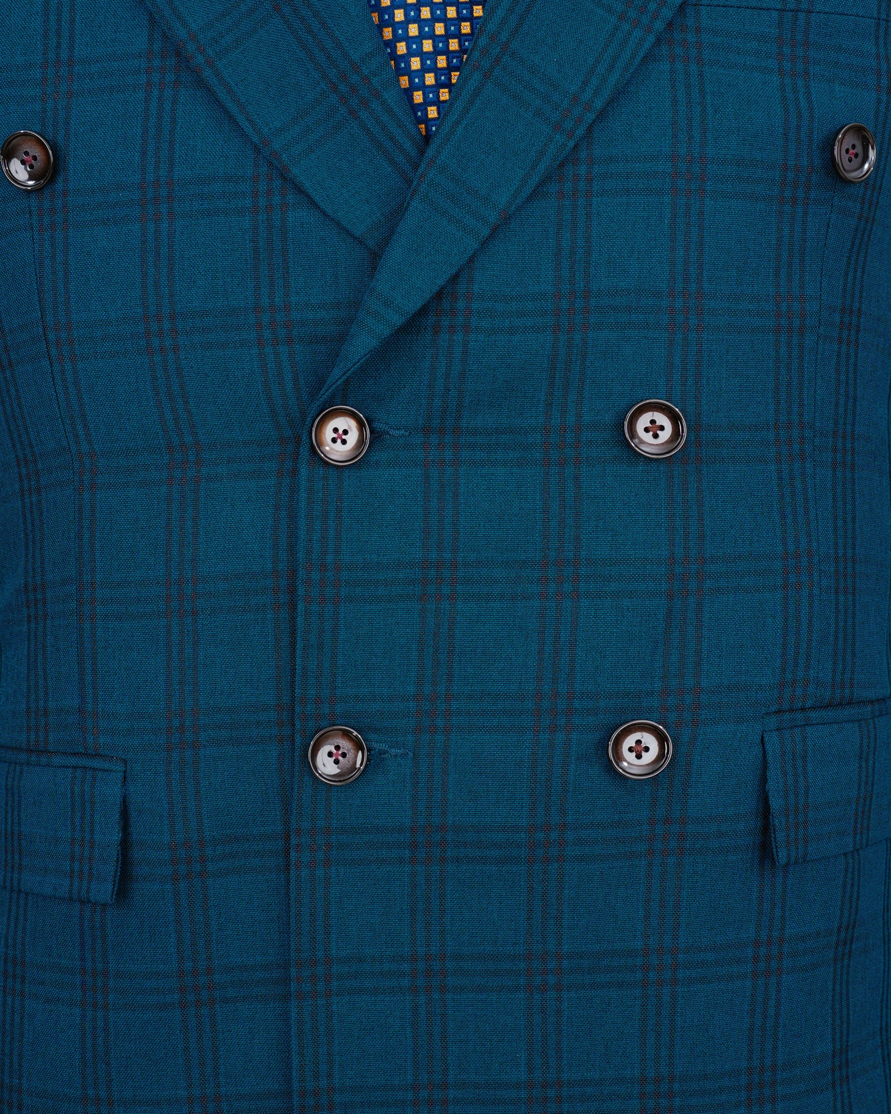 Sapphire Blue With Black Plaid Double Breasted Blazer BL1993-DB-36, BL1993-DB-38, BL1993-DB-40, BL1993-DB-42, BL1993-DB-44, BL1993-DB-46, BL1993-DB-48, BL1993-DB-50, BL1993-DB-52, BL1993-DB-54, BL1993-DB-56, BL1993-DB-58, BL1993-DB-60
