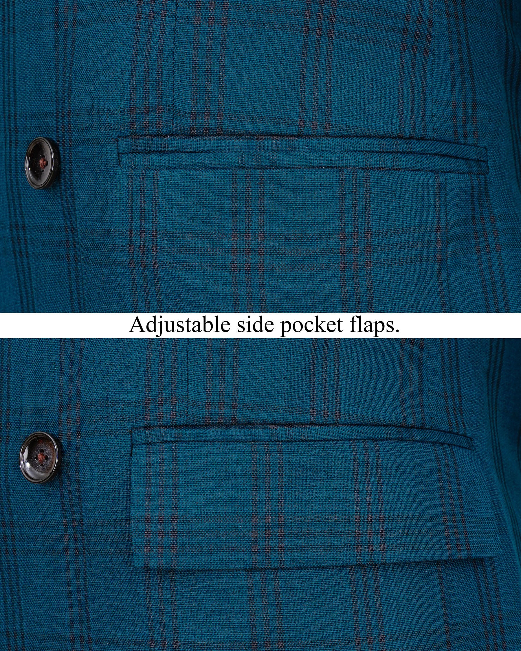 Sapphire Blue With Black Plaid Double Breasted Blazer BL1993-DB-36, BL1993-DB-38, BL1993-DB-40, BL1993-DB-42, BL1993-DB-44, BL1993-DB-46, BL1993-DB-48, BL1993-DB-50, BL1993-DB-52, BL1993-DB-54, BL1993-DB-56, BL1993-DB-58, BL1993-DB-60